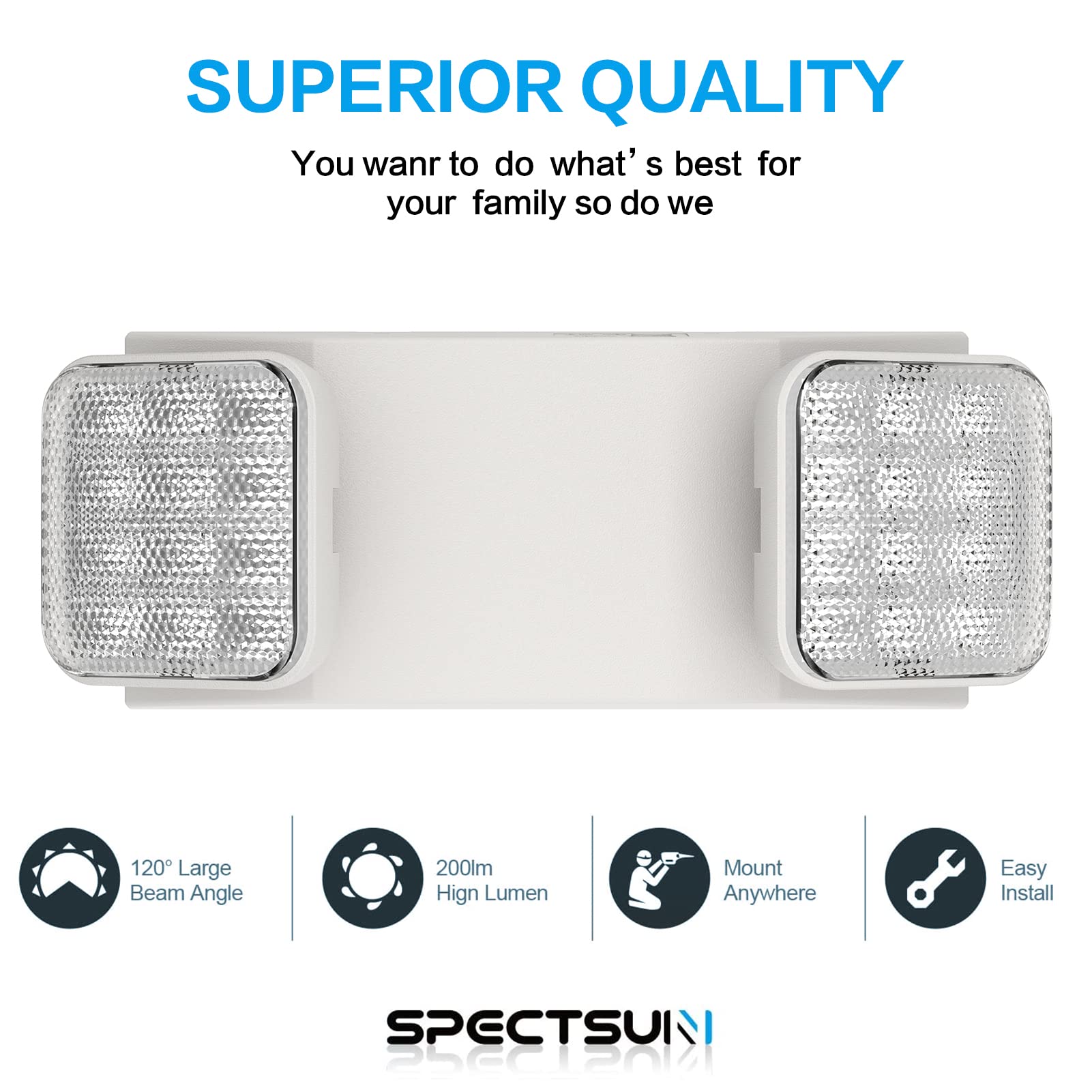 SPECTSUN 4-Pack White Emergency Lights with Battery Backup - Commercial & Home Use LED Emergency Light Fixtures for Power Outages, Safety Signs, Stairwells & Exit Routes