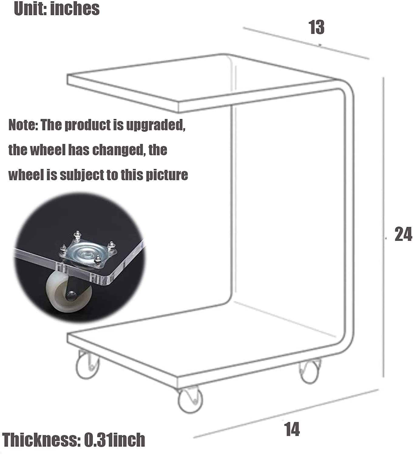 Gdrasuya10 Clear Acrylic C-Shaped End Table with Wheels - 2-Tier Rolling Side Table with Tray for Snacks, Living Room, Bedroom & Couch - Portable Mobile Sofa Table for Easy Movement Between Rooms