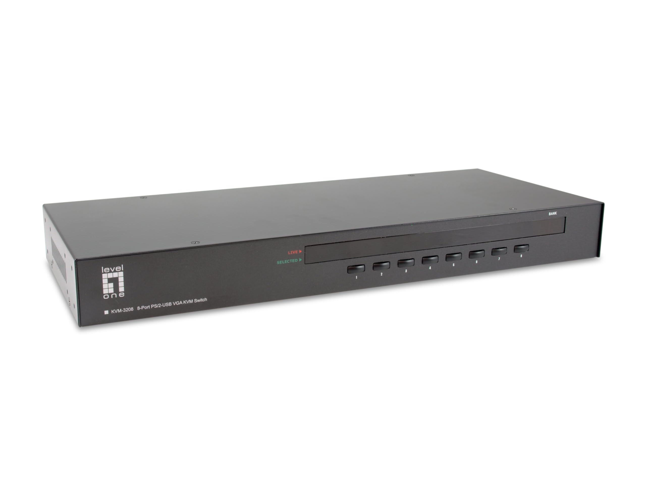 LevelOne KVM-3208 8-Port PS/2 & USB VGA KVM Switch for Server Rack & Multi-Computer Control - Ideal for Data Centers, IT Labs & Office Workstations
