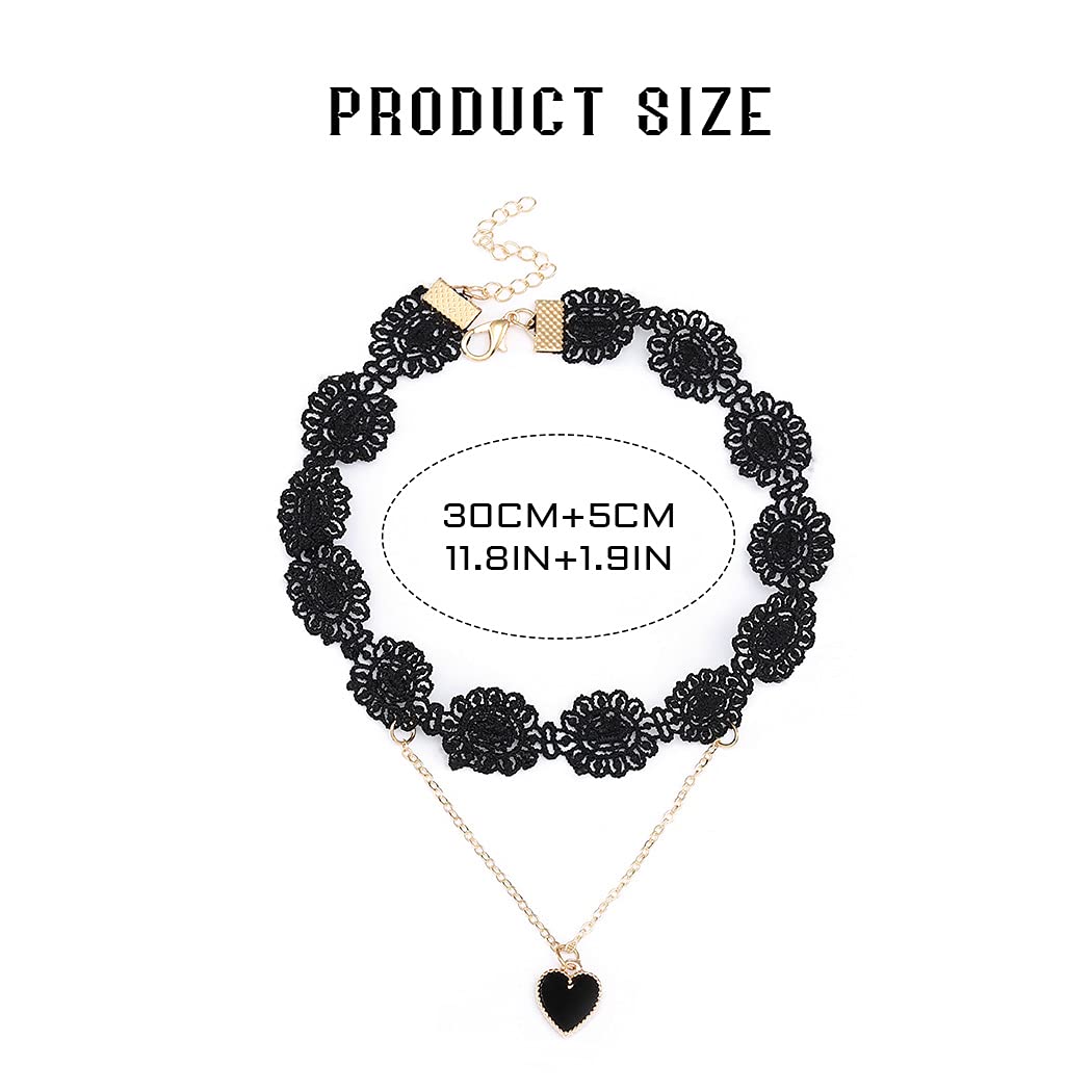 Evil Layered Choker Necklace with Black Heart Pendant - Gothic Short Necklace for Women - Perfect for Halloween, Tattoo Parties, Goth Fashion & Dark Aesthetic Outfits