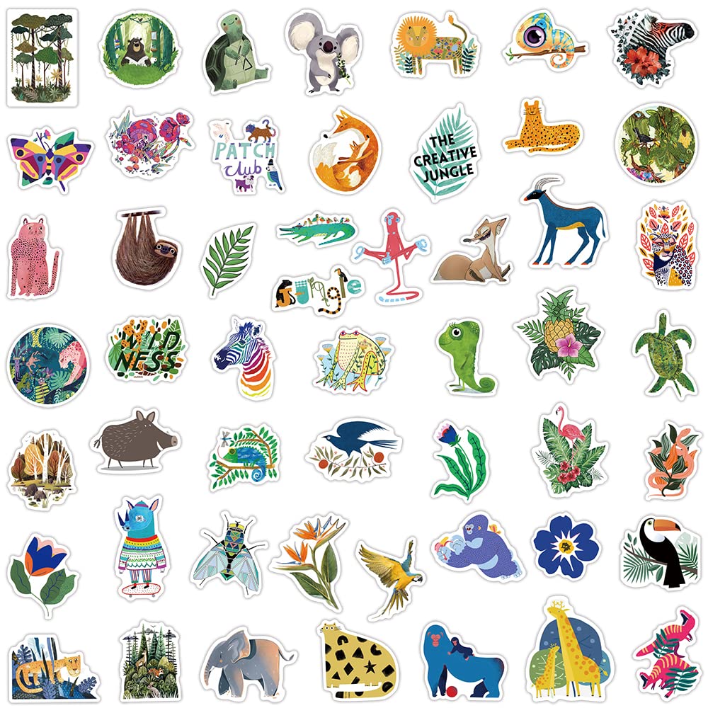 Jungle Safari Animals Rainforest Stickers - 50PCS Waterproof Wildlife Animal Stickers for Kids, Water Bottles, Laptops, Scrapbooking, Journaling - Perfect for School Projects, DIY Crafts & Nature-Themed Decorations
