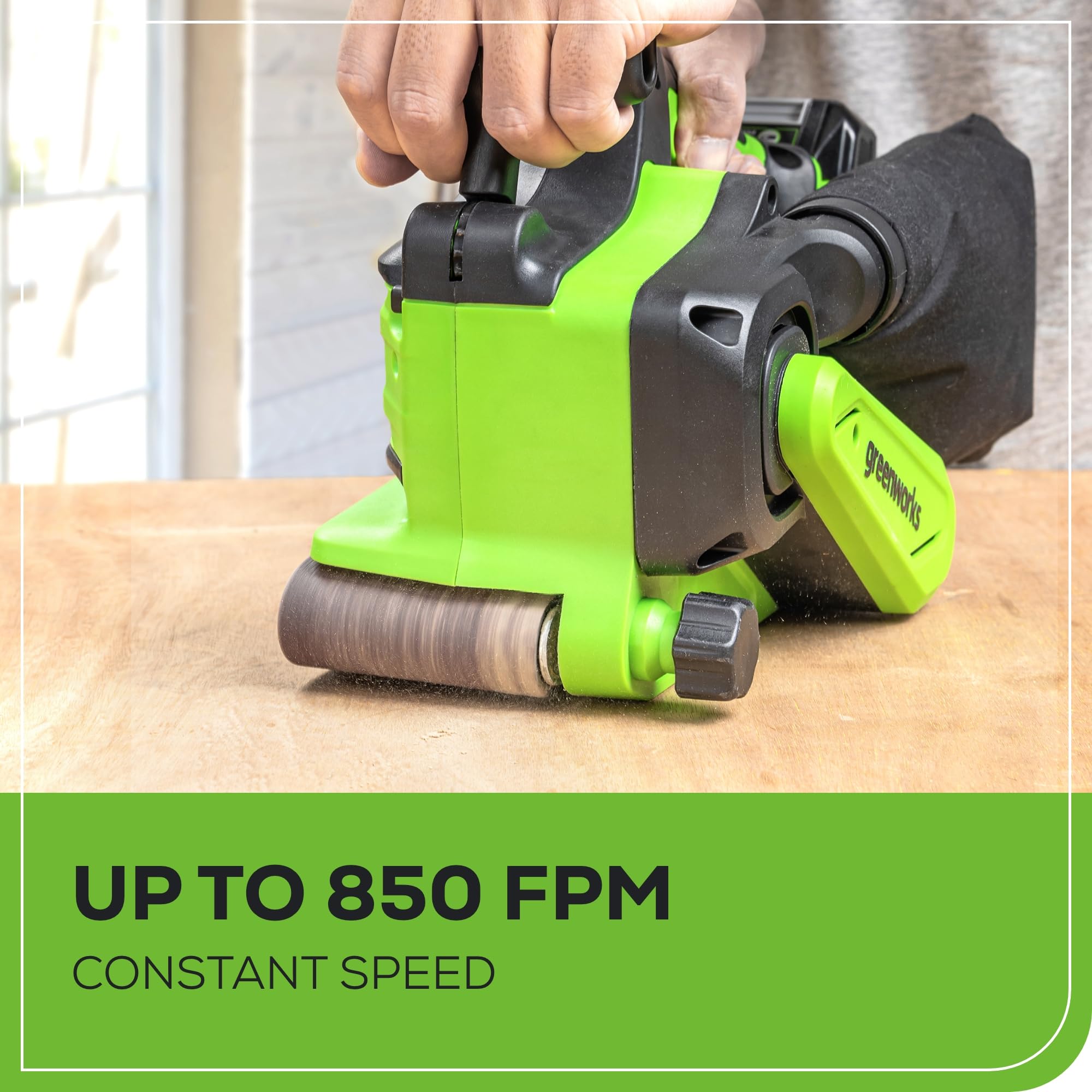 Greenworks 24V Brushless Cordless Belt Sander Kit - 3in x 18in Portable Battery Powered Sander with 4Ah Battery, Charger, Dust Bag & 60 Grit Sandpaper | Ideal for Woodworking, DIY Projects & Home Renovations