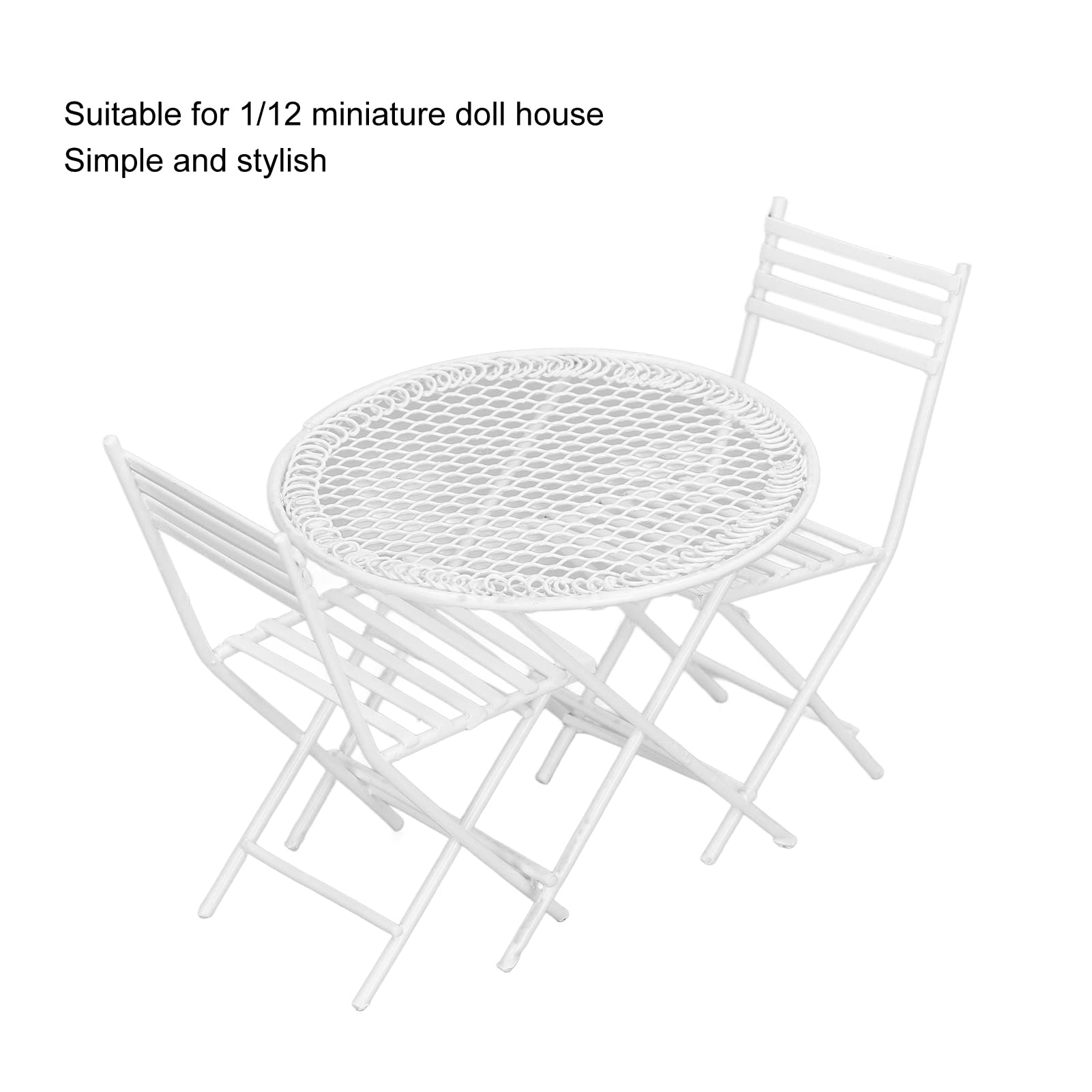 Keenso 1:12 Scale Miniature White Patio Bistro Set - Dollhouse Garden Table & Chairs for DIY Doll Accessories, Home Decor & Model Scenes | Perfect for Dollhouse Displays, Fairy Gardens & Miniature Collectors