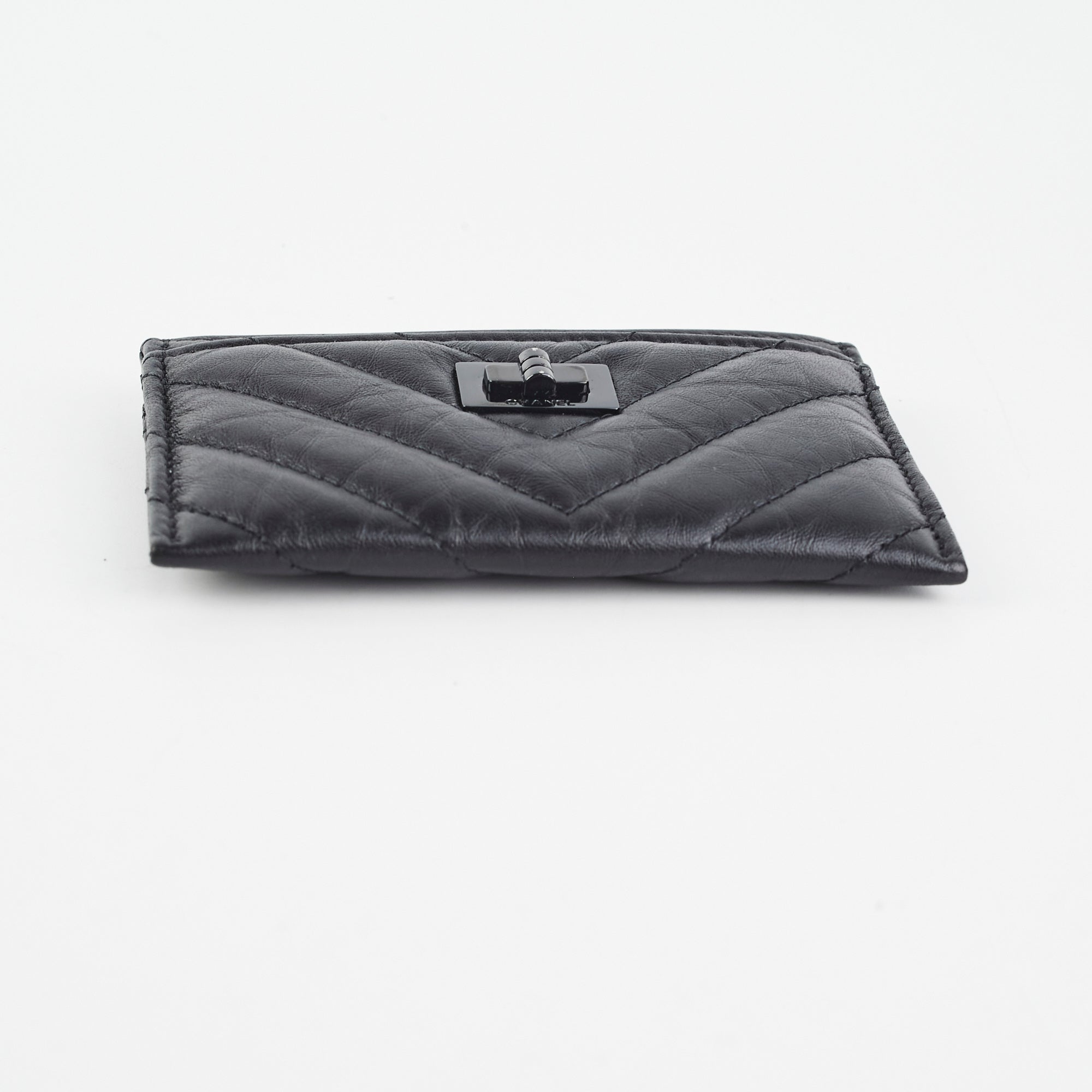 Chanel Reissue 2.55 Black Leather Card Holder Wallet for Women - Perfect for Everyday Use, Travel & Gift Giving