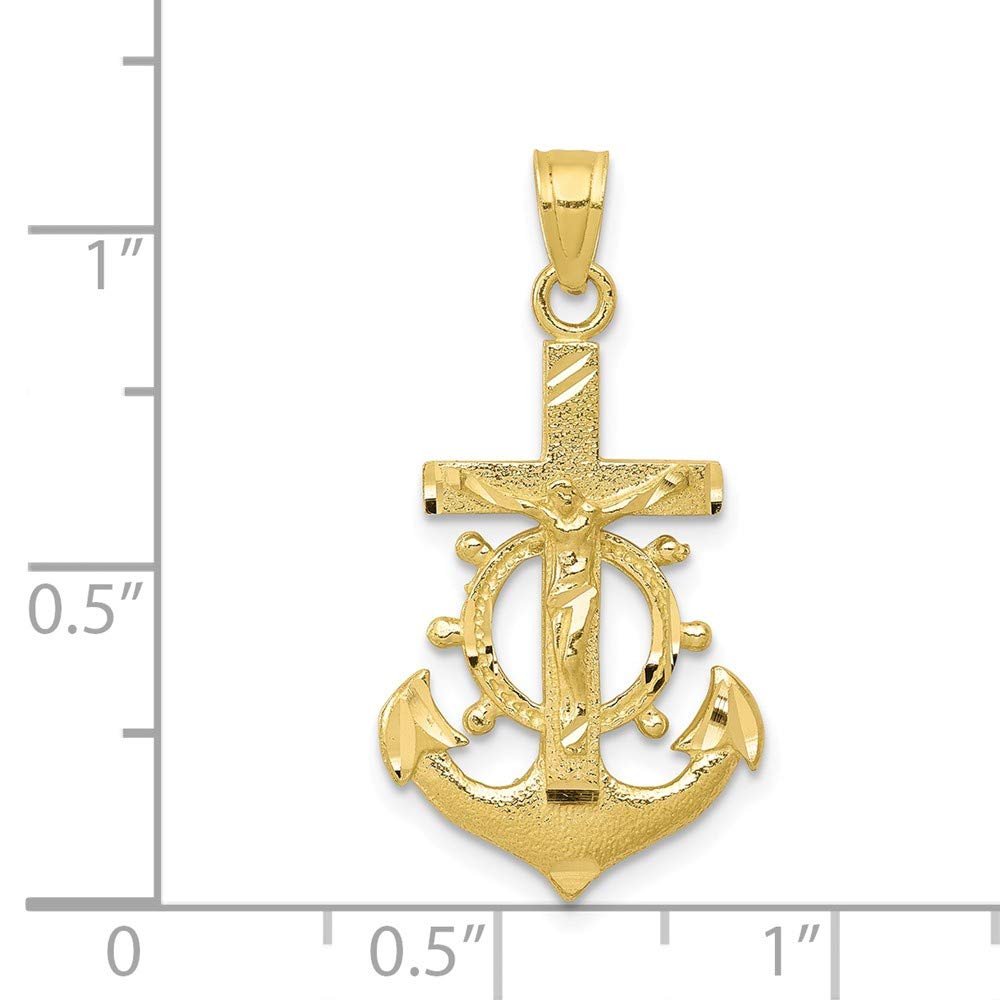 10K Solid Yellow Gold Anchor Mariner Cross Pendant Necklace Charm (30mm x 16mm) - Religious Jewelry Gift for Women, Wife, Mom, Men, Husband, Dad - Perfect for Baptism, Confirmation, Christmas & Everyday Wear
