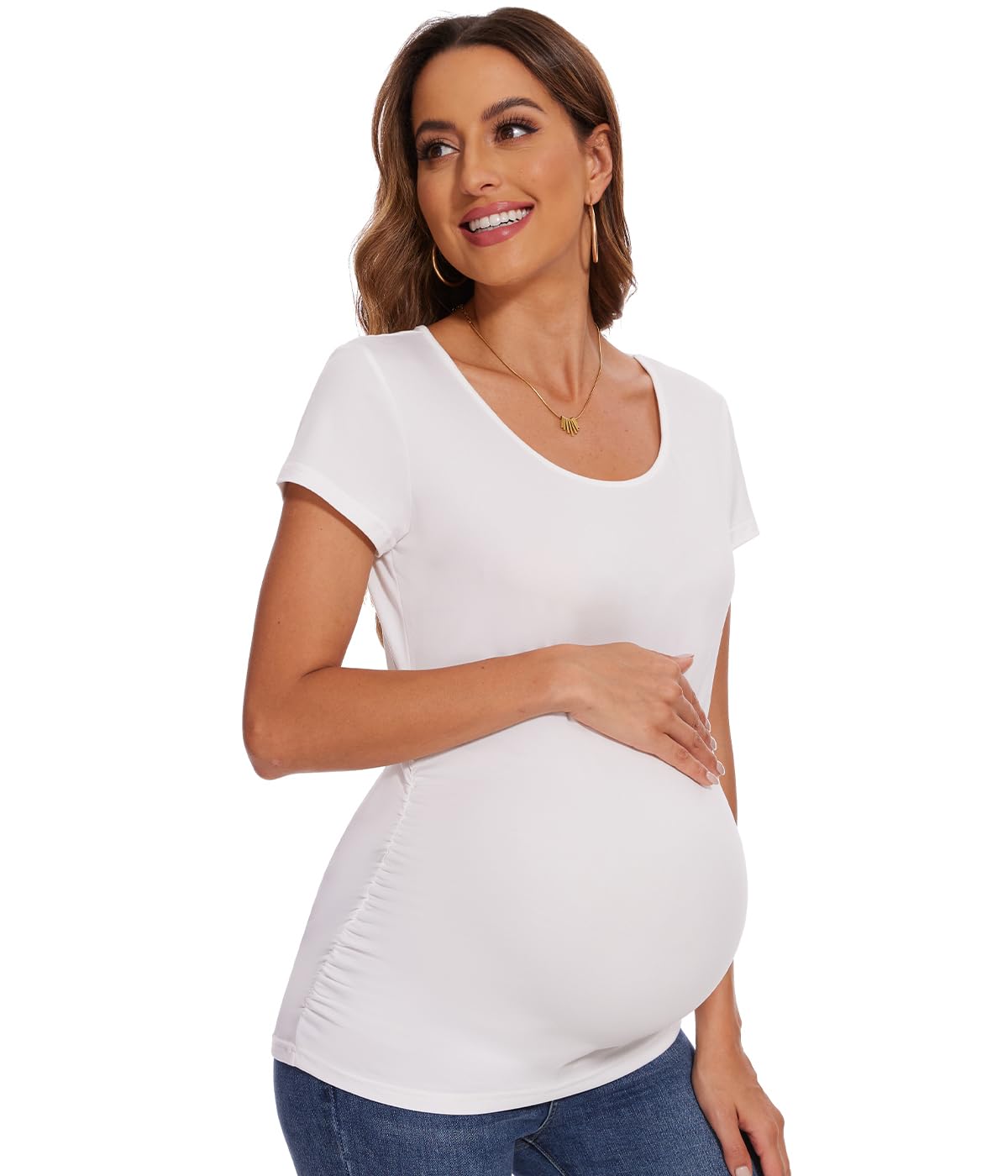 Maternity Shirts for Women - Side Ruched Pregnancy T-Shirts - Comfortable Nursing & Everyday Wear for Expecting Moms