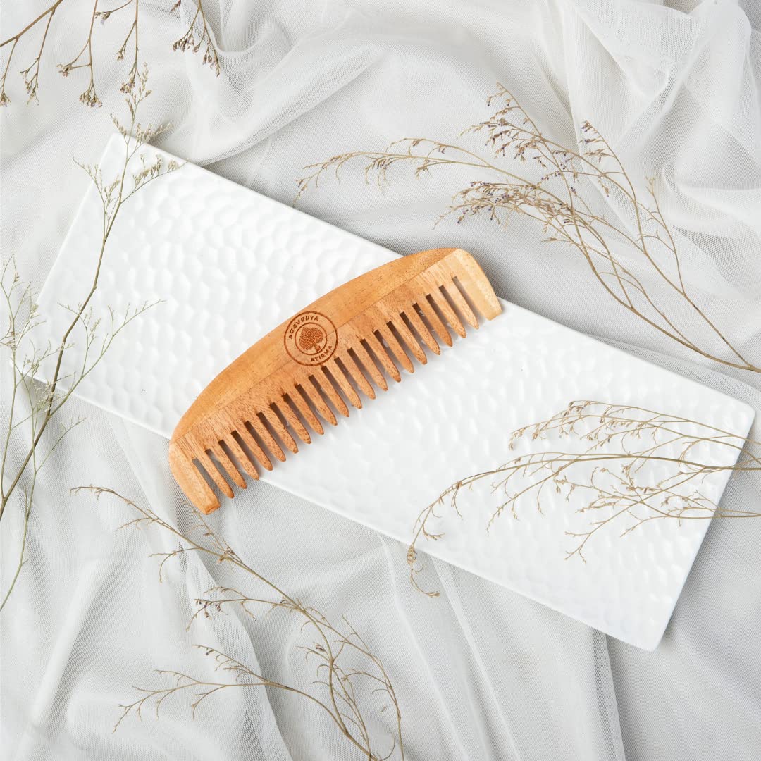 Organic Ayurvedic Neem Wood Comb for Hair Growth & Dandruff Control - Detangling Short & Rounded Comb for Healthy Scalp - Perfect for Daily Hair Care & Ayurvedic Hair Treatment Routines