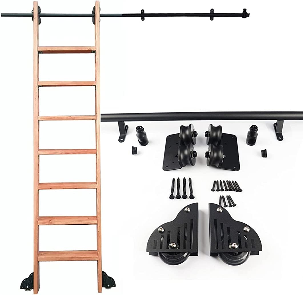 3.3ft to 20ft Steel Rolling Ladder Hardware Kit - Round Tube Sliding Library Ladder Rail System (Ladder Not Included) - Perfect for Home Libraries, Loft Spaces & Warehouse Storage Access
