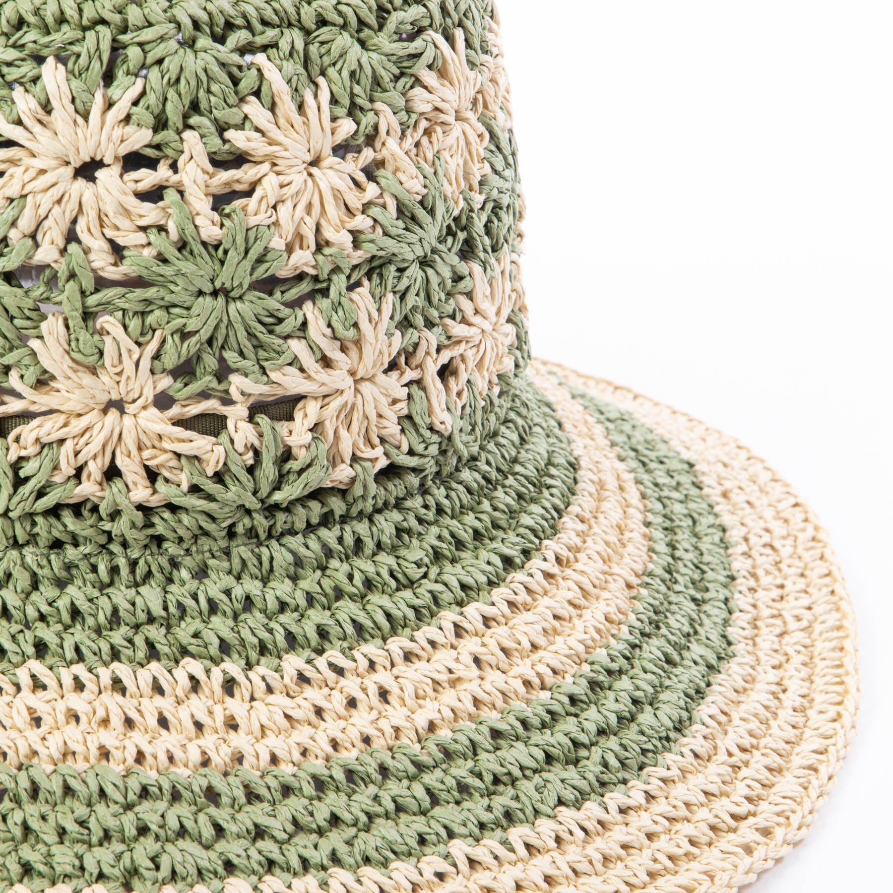 Women's Stylish Striped & Floral Crochet Bucket Sun Hat - Perfect for Beach, Summer Outfits and Outdoor Activities
