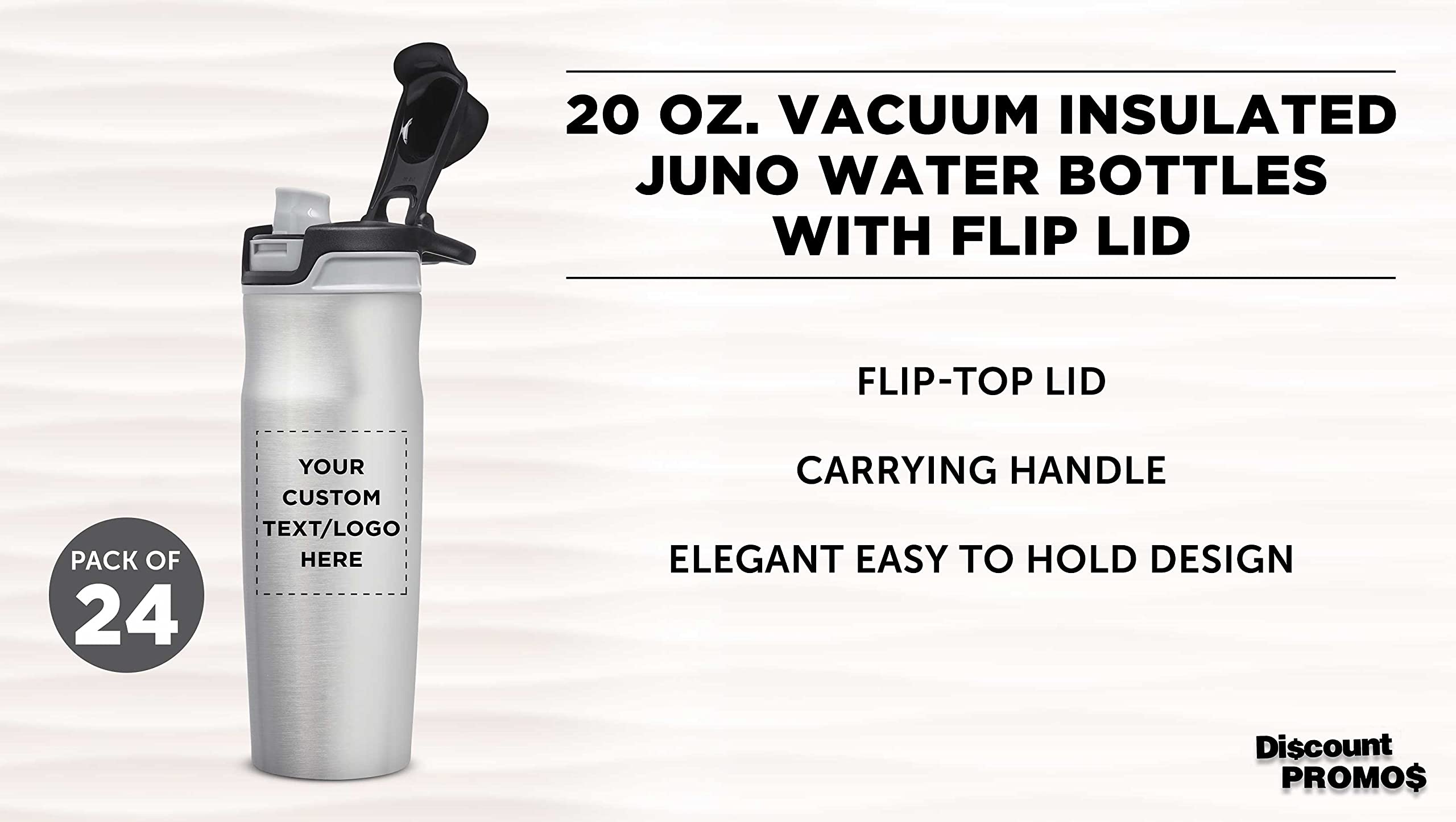 Custom 20 oz Juno Water Bottles with Flip Lid - Bulk Pack of 24, Personalized Reusable Stainless Steel Bottles for Gym, Hiking, Cycling & School - Silver | Perfect for Team Sports, Corporate Gifts & Outdoor Adventures