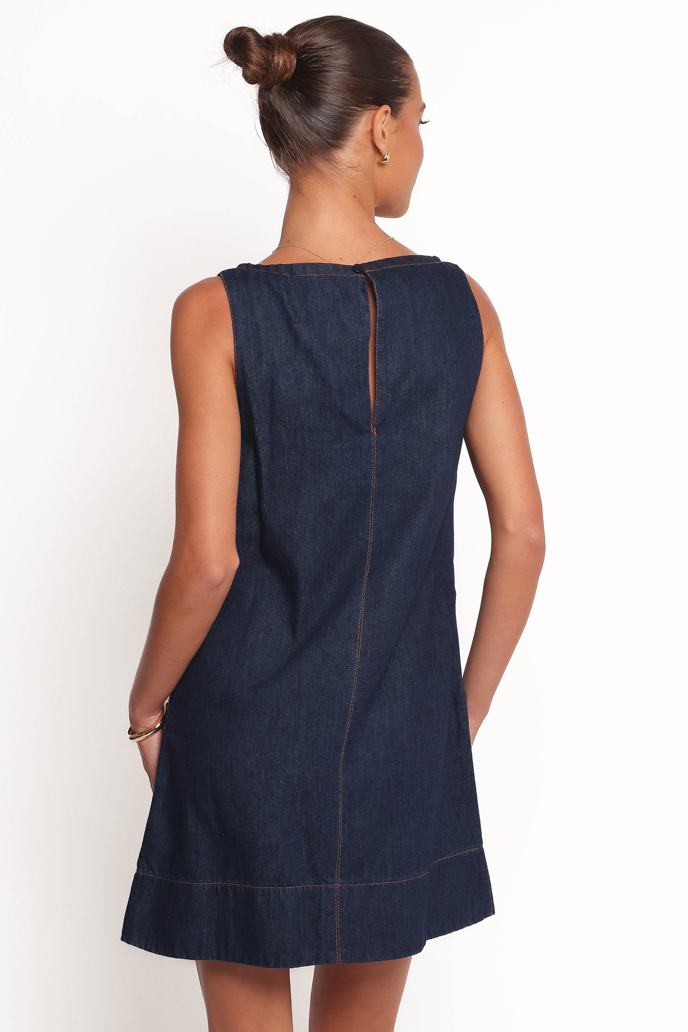 Azen Mini Dress - Dark Denim Blue Stretch Denim Bodycon Dress for Women | Casual, Party & Night Out Outfits