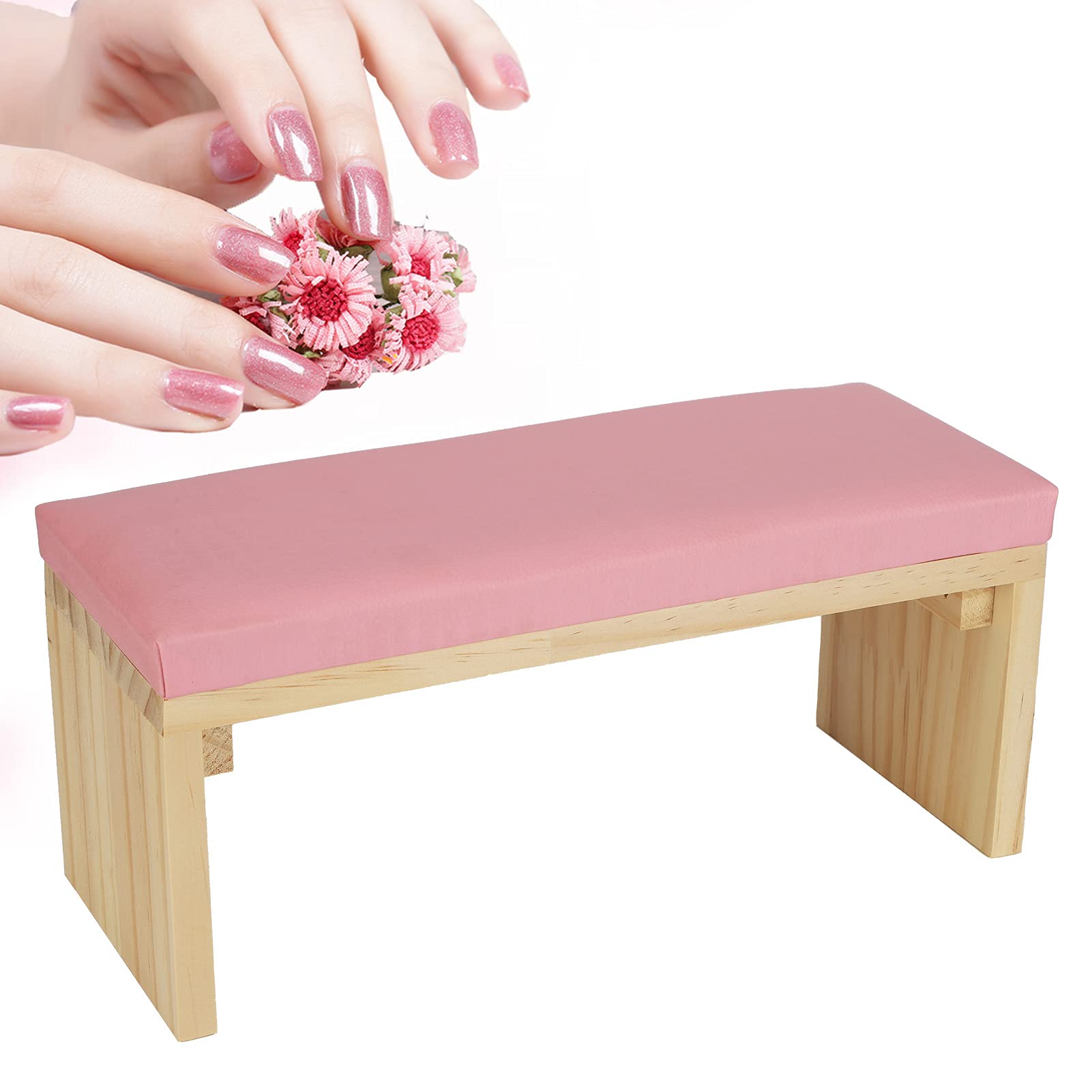 Professional Nail Art Hand Rest Pillow - PU Leather Manicure Arm Cushion with Wooden Stand for Salon & Home DIY, Perfect for Gel Polish, Acrylic Nails & Nail Art Design