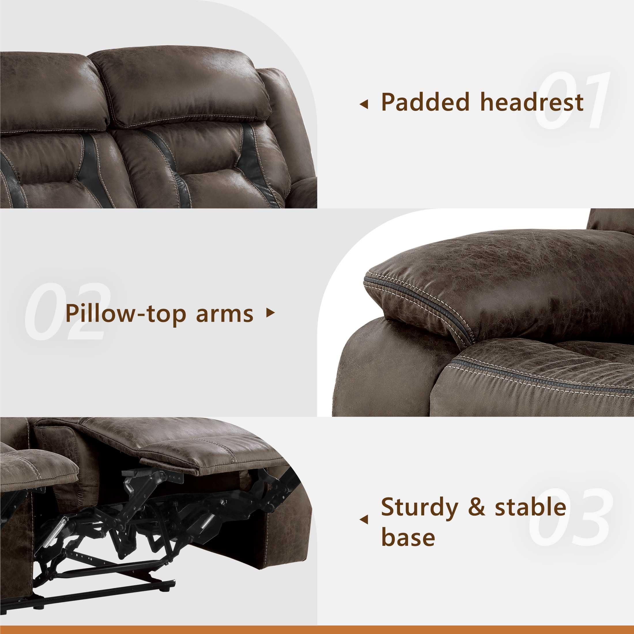 Homelegance Dark Brown Polished Microfiber Manual Double Recliner Sofa - Comfortable Living Room Furniture for Relaxing & Entertaining