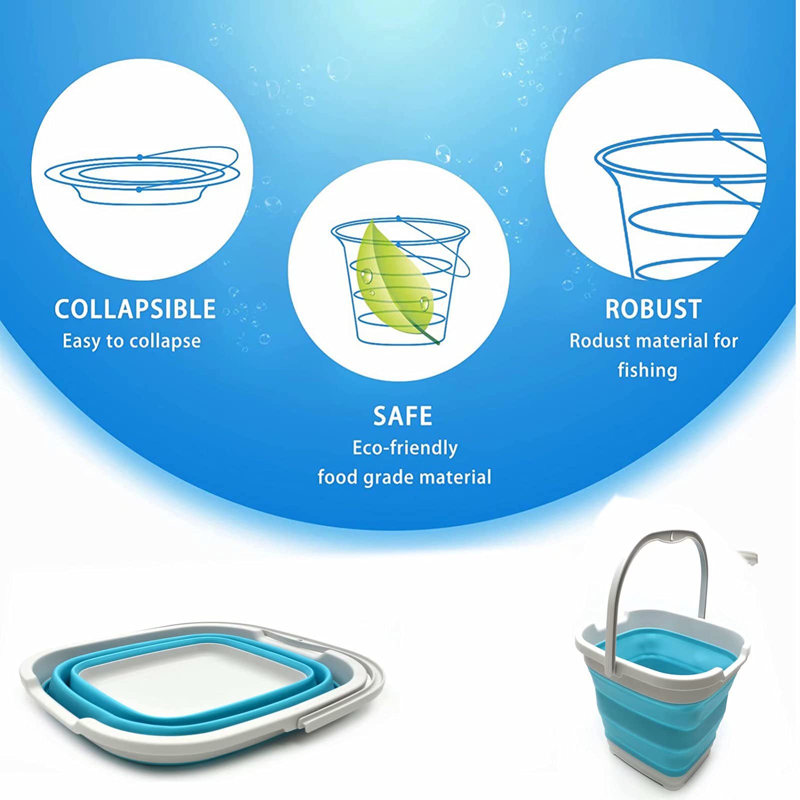 Foldable Water Bucket 10L (2.6 Gallons) - Portable Multifunctional Outdoor Bucket for Camping, Fishing, Gardening, Hiking & Picnics | BPA Free Collapsible Wash Basin | Bright Blue | Perfect for Outdoor Activities, Pet Bathing & Watering Plants