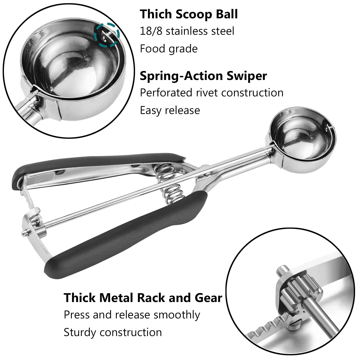 3-Piece Cookie Scoop Set for Baking - 1 Tbsp, 2 Tbsp & 3 Tbsp Stainless Steel Scoopers with Black Handle - Perfect for Cookies, Cupcakes, Muffins, Ice Cream & Truffles - Essential Baking Tools for Home Bakers & Professional Chefs