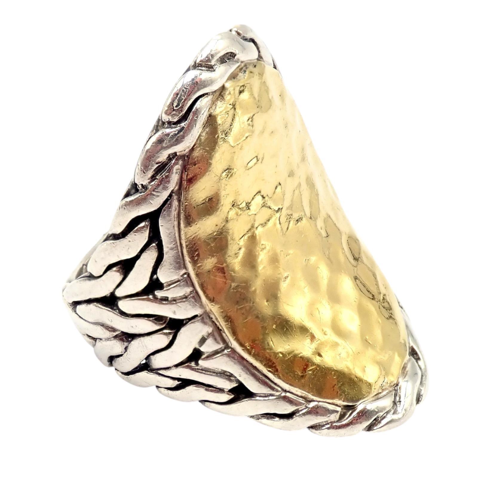 John Hardy JH Silver 22k Yellow Gold Classic Palu Saddle Cocktail Ring - Size 7 | Elegant Jewelry for Women, Perfect for Parties, Weddings & Special Occasions