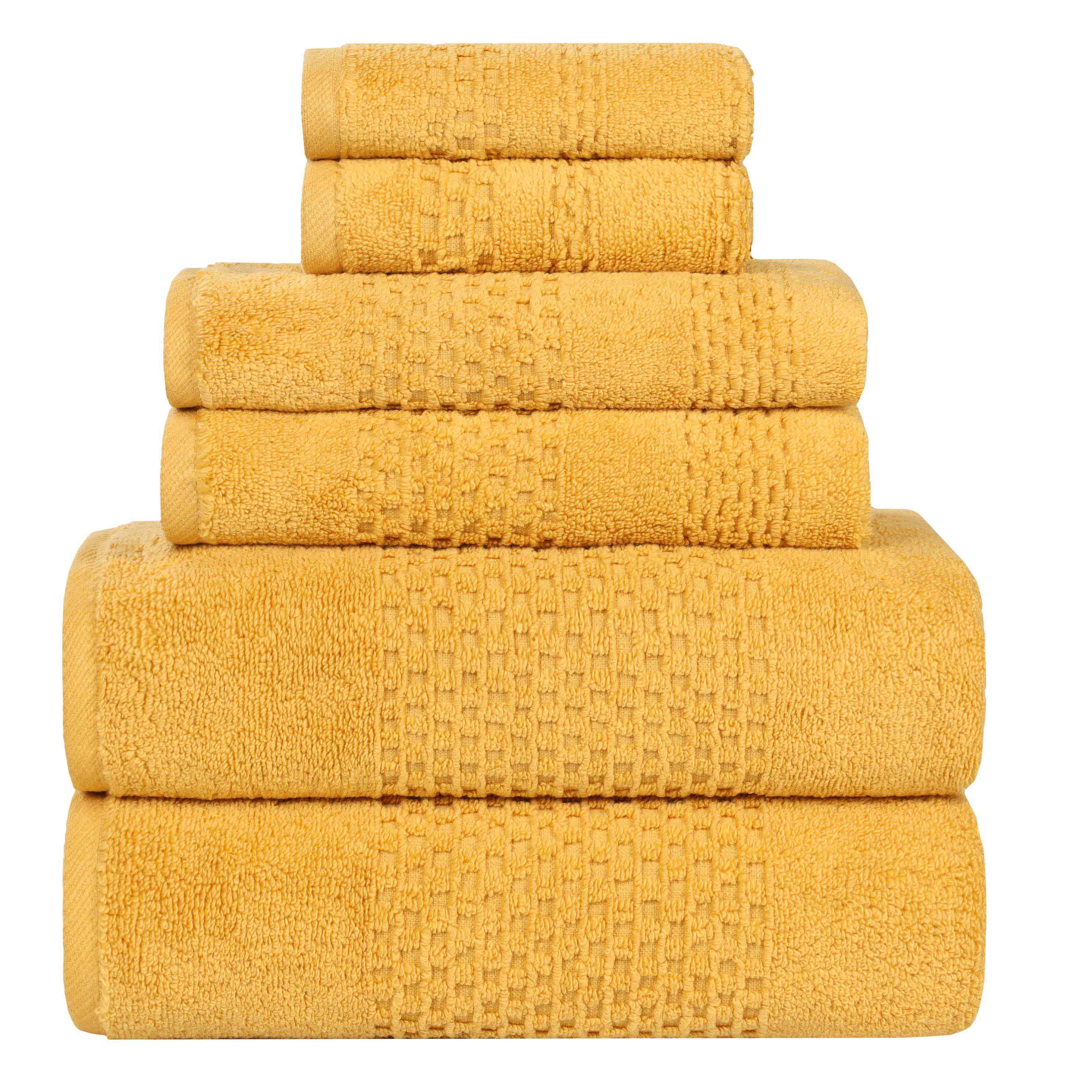Playa Zero Twist Cotton Solid Waffle Textured 6 Piece Towel Set - Ultra Soft & Absorbent Bath Towels for Spa, Beach & Home Use