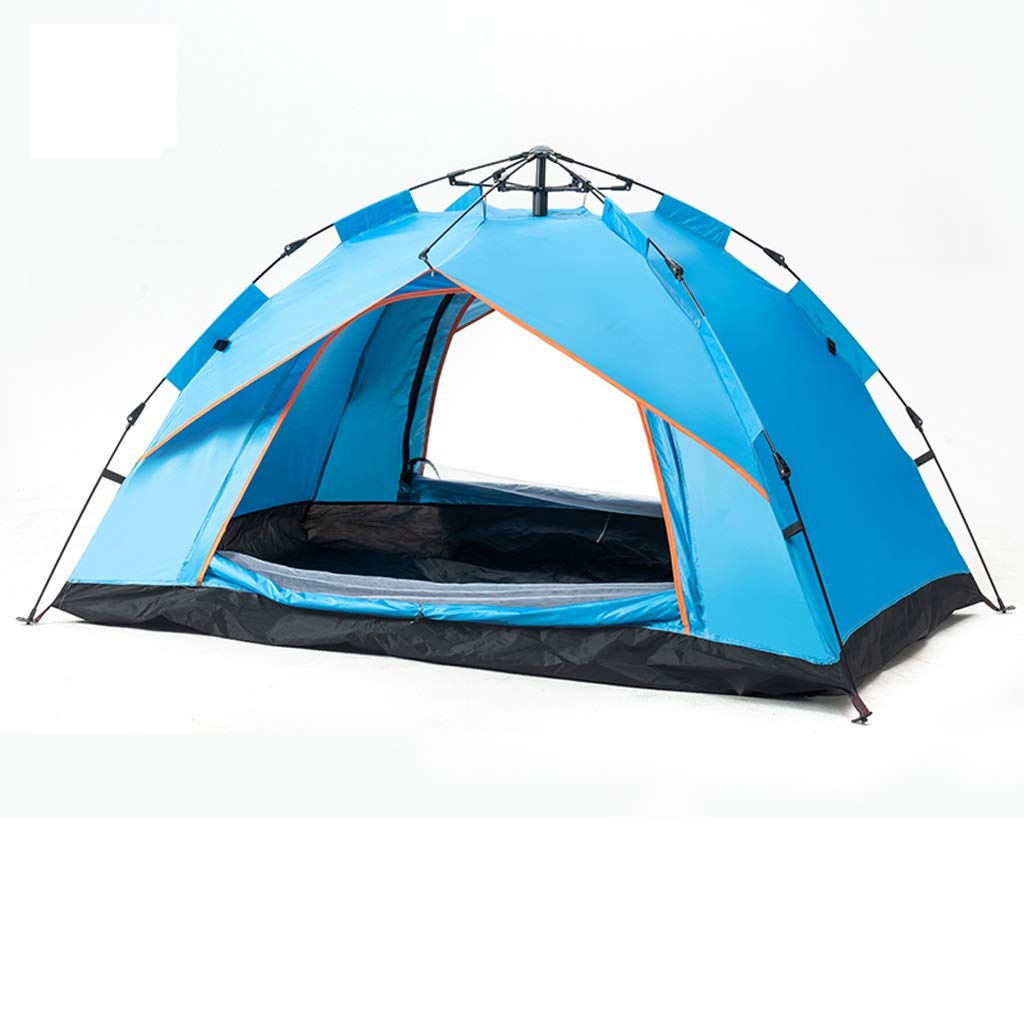 Dzwyc 4-Person Instant Pop Up Camping Tent - 2 Doors & 4 Mesh Windows, Automatic Setup Family Tent for Hiking, Backpacking, Outdoor Adventures (Blue) - Perfect for Camping Trips, Beach Outings & Music Festivals