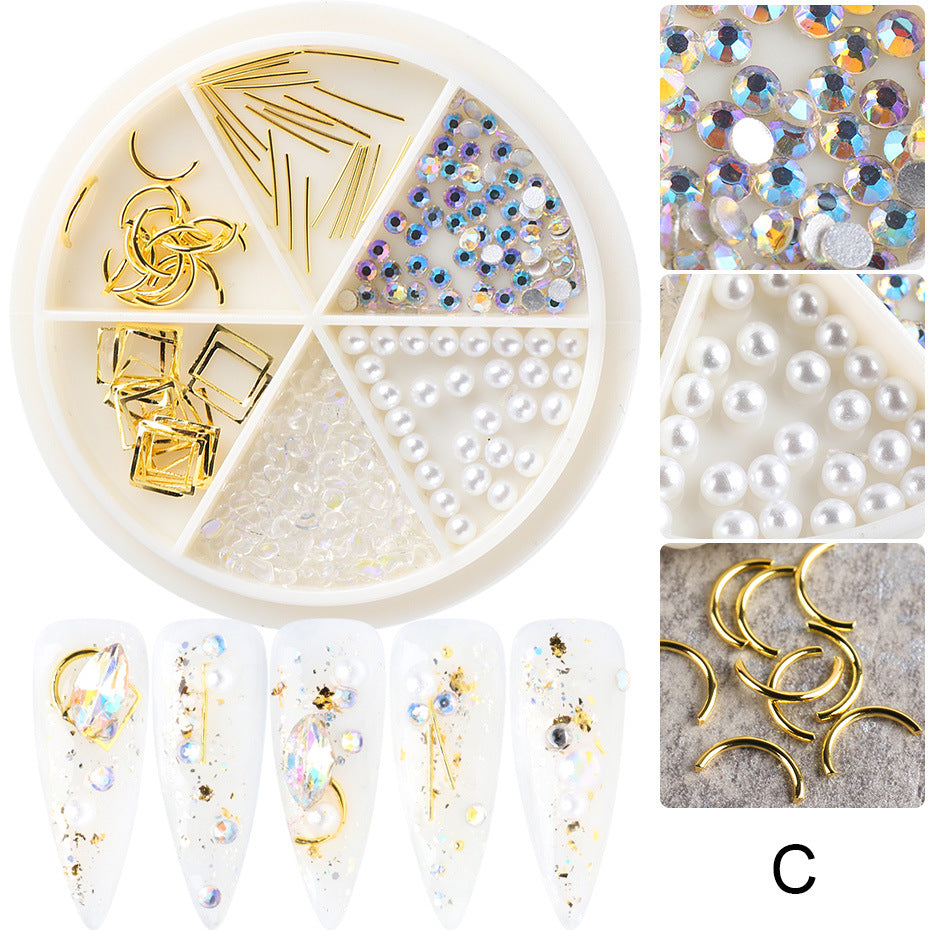 Rhinestone and Charm Nail Art Decoration Wheels for DIY Manicures - Perfect for Nail Salons, Home Nail Art, and Party Glam Looks