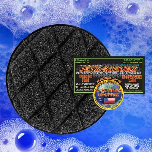 Jetz-Scrubz Trio Kitchen Scrubber Sponges - 3 Pack Non-Scratch Cleaning Sponges for Dishes, Pots & Pans - Heavy Duty Scouring Pads for Stainless Steel, Ceramic & Glass Cookware - Perfect for Kitchen Cleaning & Dishwashing