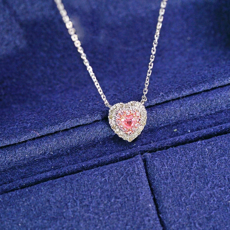 18K White Gold Real Natural Pink Diamond Pendant Necklace for Women - Elegant Gift for Anniversary, Valentine's Day & Special Occasions
