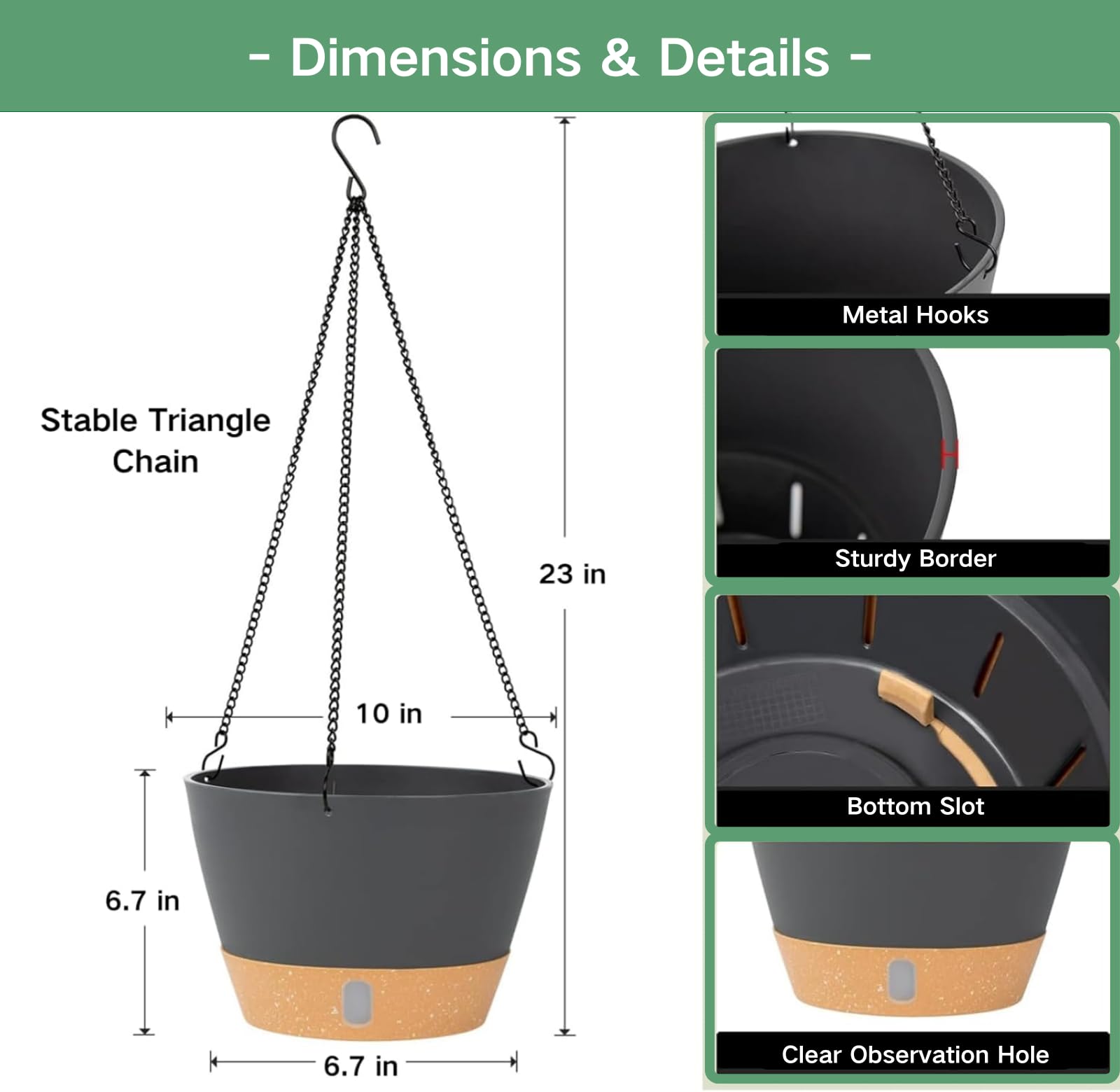 10 Inch Hanging Planters for Indoor Plants - 2 Pack Self Watering Flower Pots with Drainage Holes & Removable Tray - Outdoor Hanging Baskets for Patio, Balcony, and Garden Decor