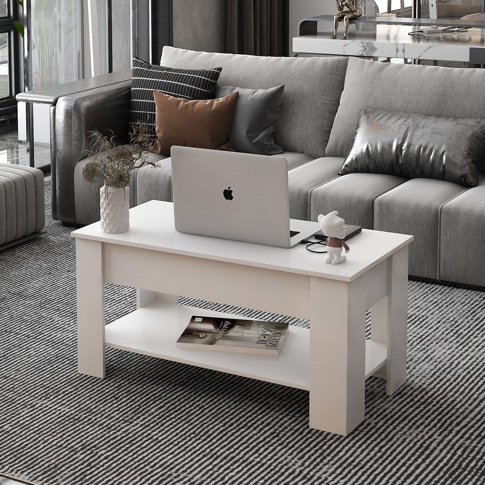 Lift-Top Coffee Table with Hidden Storage for Living Room