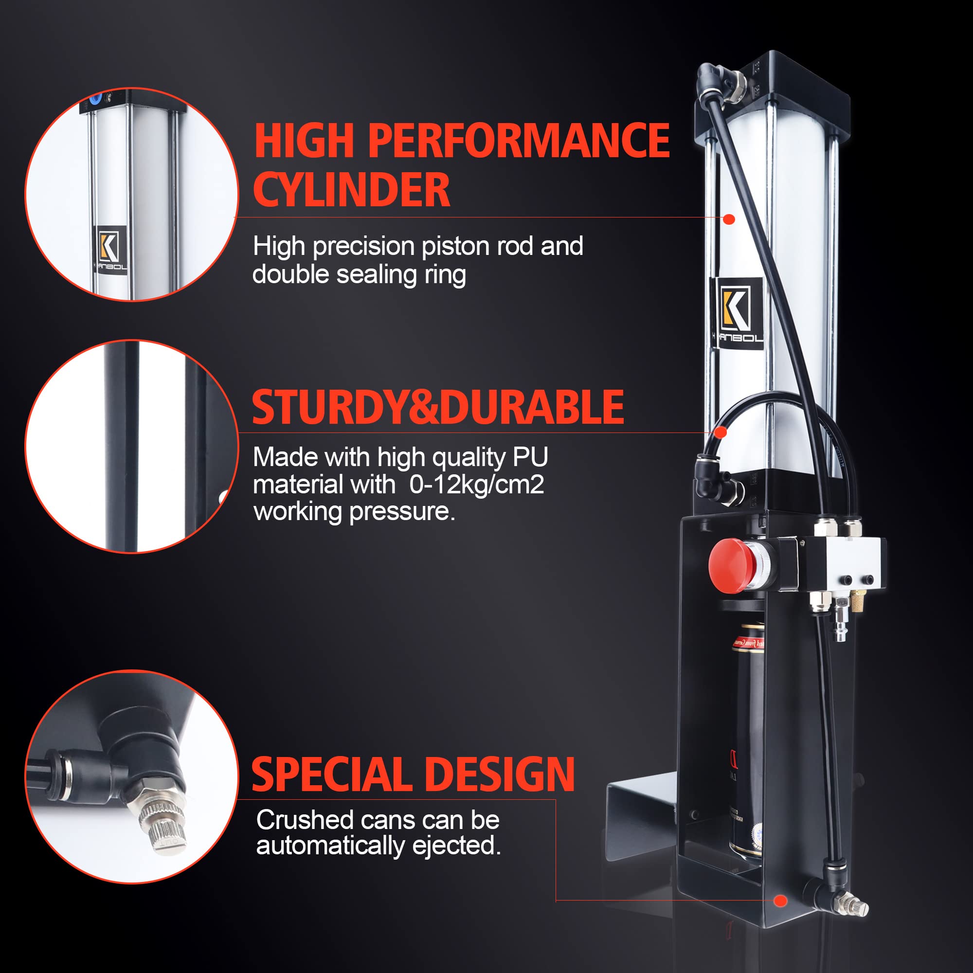 **Pneumatic Can Crusher for Recycling 6oz 12oz 16oz 24oz Aluminum Cans - Wall Mounted Air Can Crusher & Soda Can Crusher (Black) - Perfect for Home, Garage, or Recycling Centers**