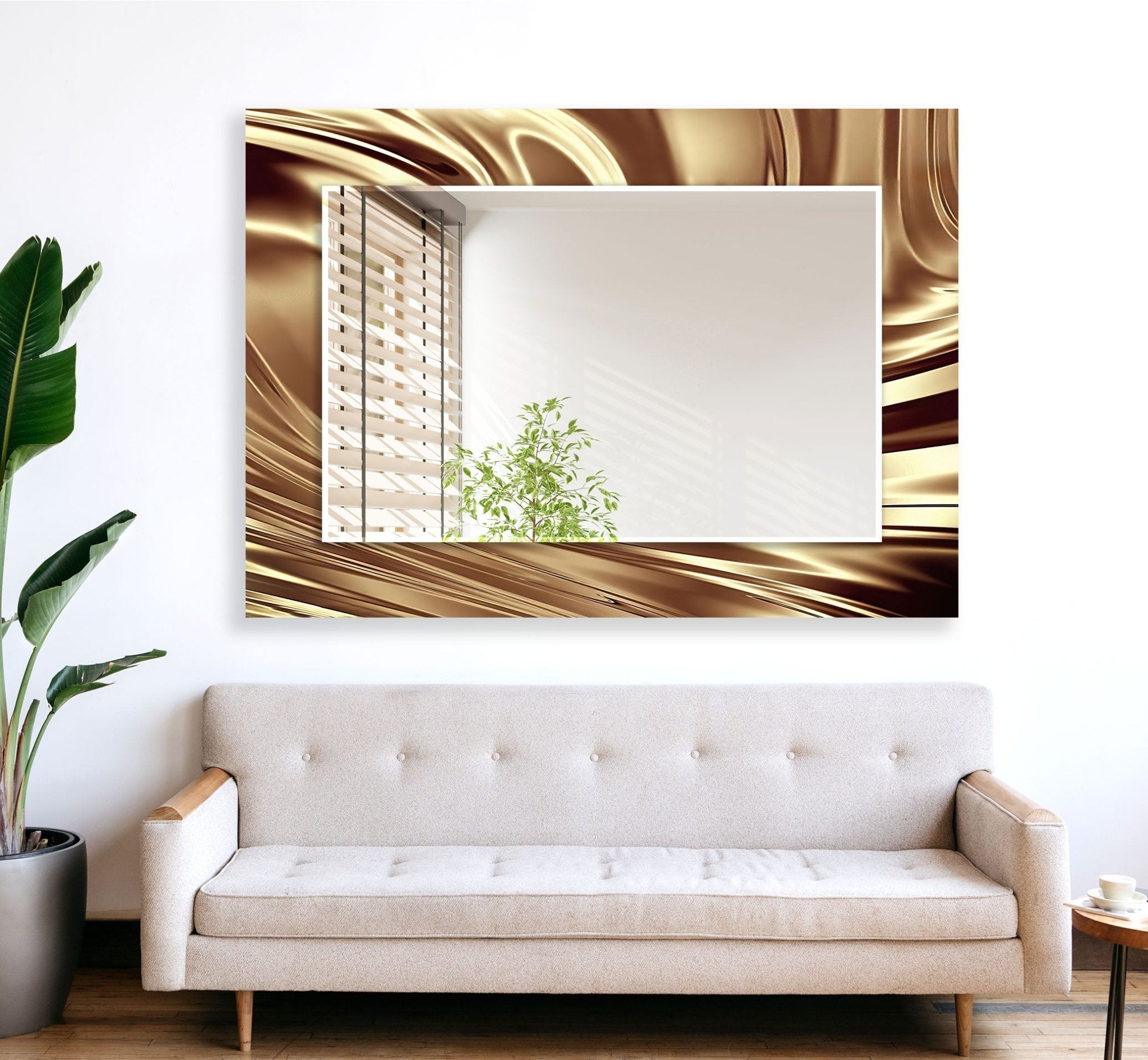 Abstract Shiny Brown Wall Mirror - Modern Decorative Mirror for Living Room, Bedroom & Entryway - Elegant Home Decor & Stylish Vanity Mirror