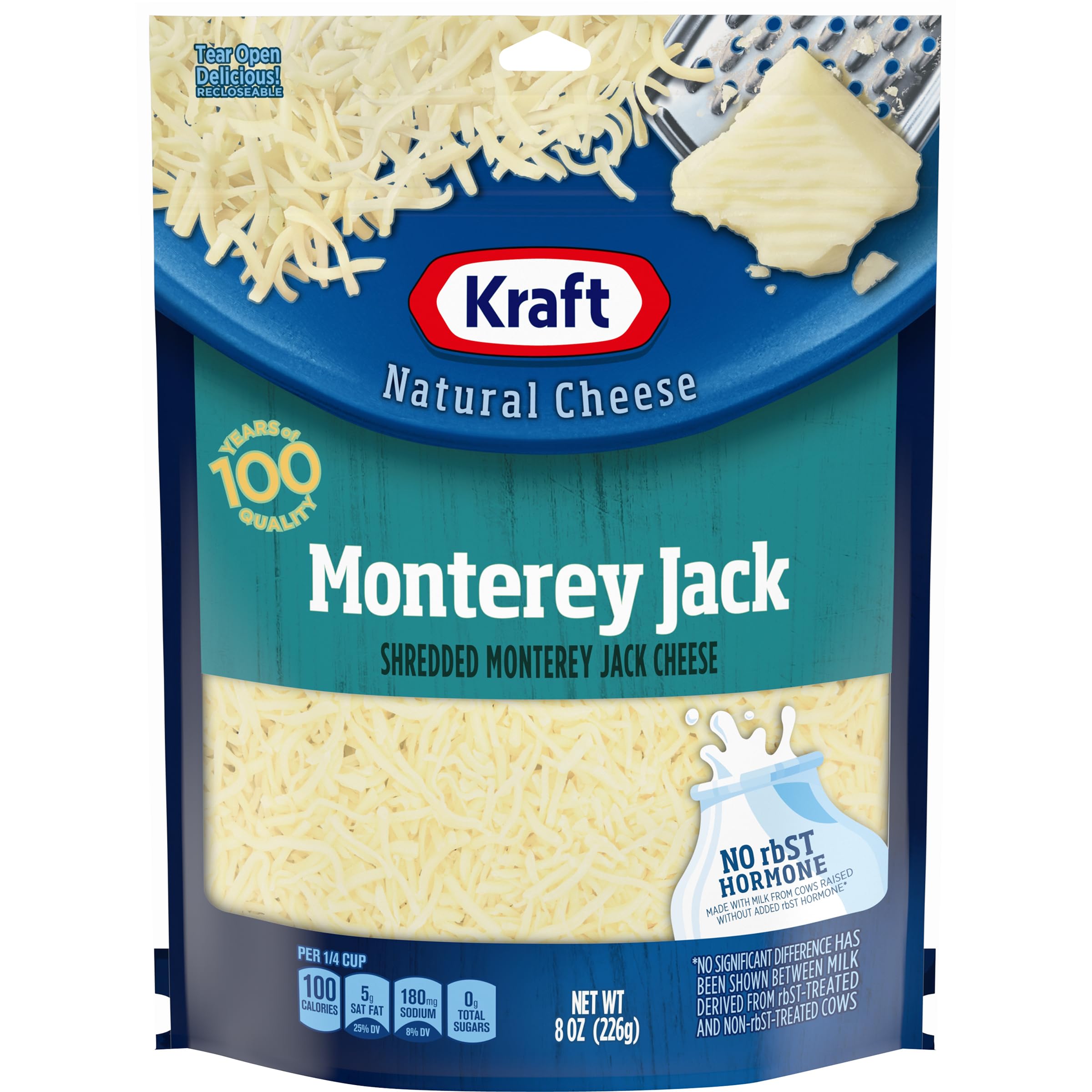 Kraft Monterey Jack Shredded Cheese - 8 oz | Melts Perfectly for Nachos, Tacos & Casseroles | High-Quality Shredded Cheese for Cooking & Baking