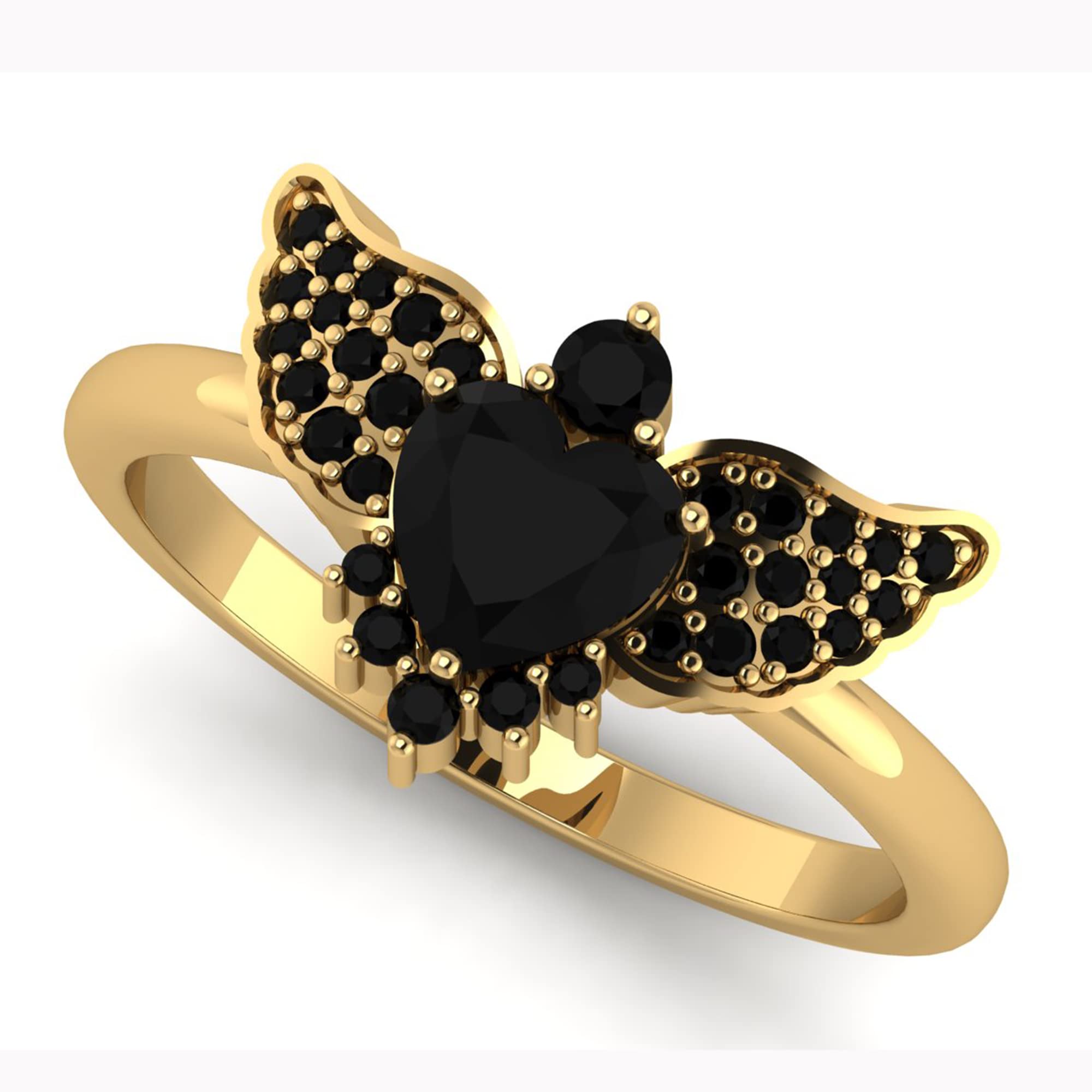 Black Onyx Butterfly Silver Ring - Elegant Faceted Cut Heart Shape Jewelry for Women - Perfect Wedding, Birthday & Love Gift - Ideal for Romantic Dates, Anniversaries & Special Occasions