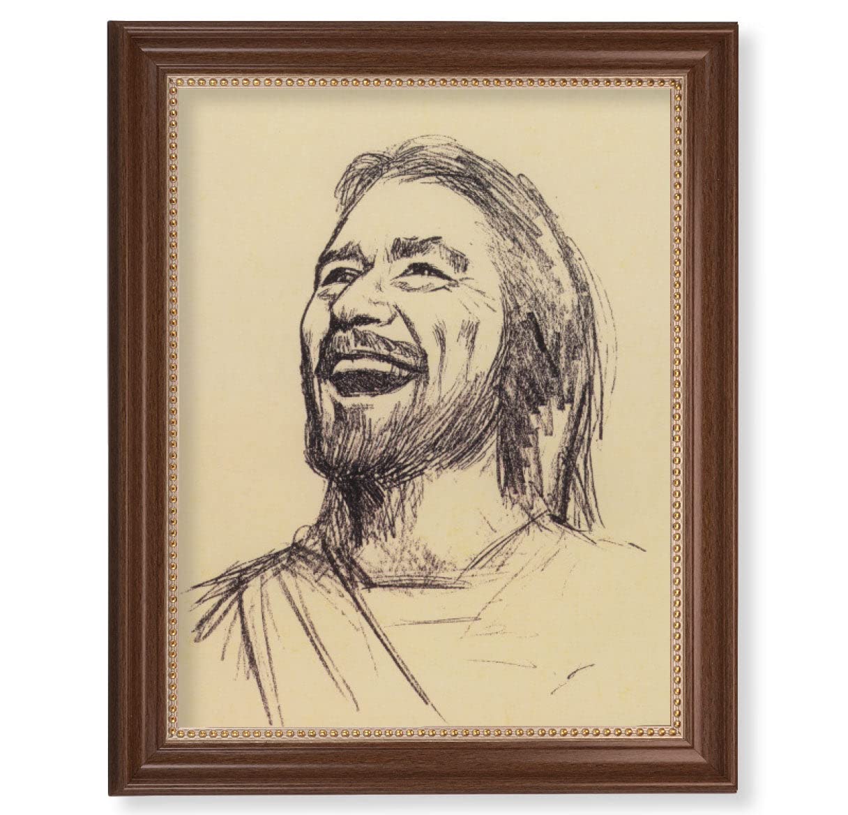 Laughing Christ Framed Wall Art - Extra Large Classic Dark Walnut Wooden Frame with Gold Beaded Edge - Perfect for Home Decor, Church Altar, or Office Inspiration