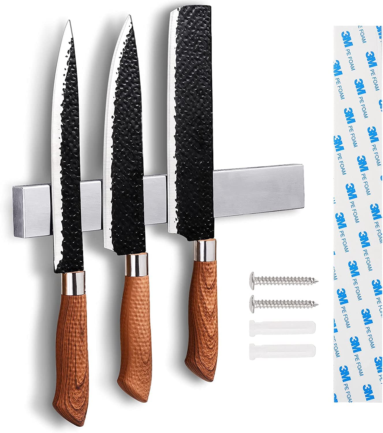 **8 Inch No-Drill Magnetic Knife Holder Wall Mount - Premium Stainless Steel Knife Strip with 3M Adhesive, Strong Magnet Bar Rack for Kitchen Knives, Scissors & Tools - Perfect for Small Kitchens & Countertop Organization**