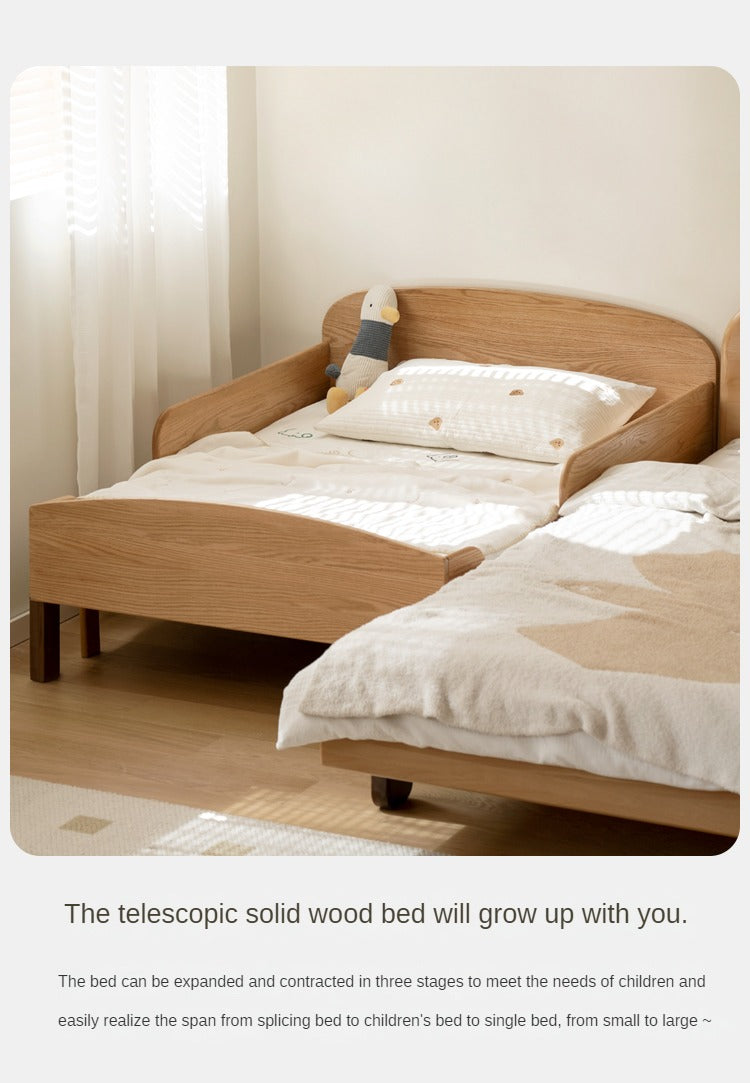Expandable Solid Oak & Beech Wood Toddler Bed – Adjustable from 57in (145cm) to 80.7in (205cm) – Perfect for Growing Kids & Small Bedrooms