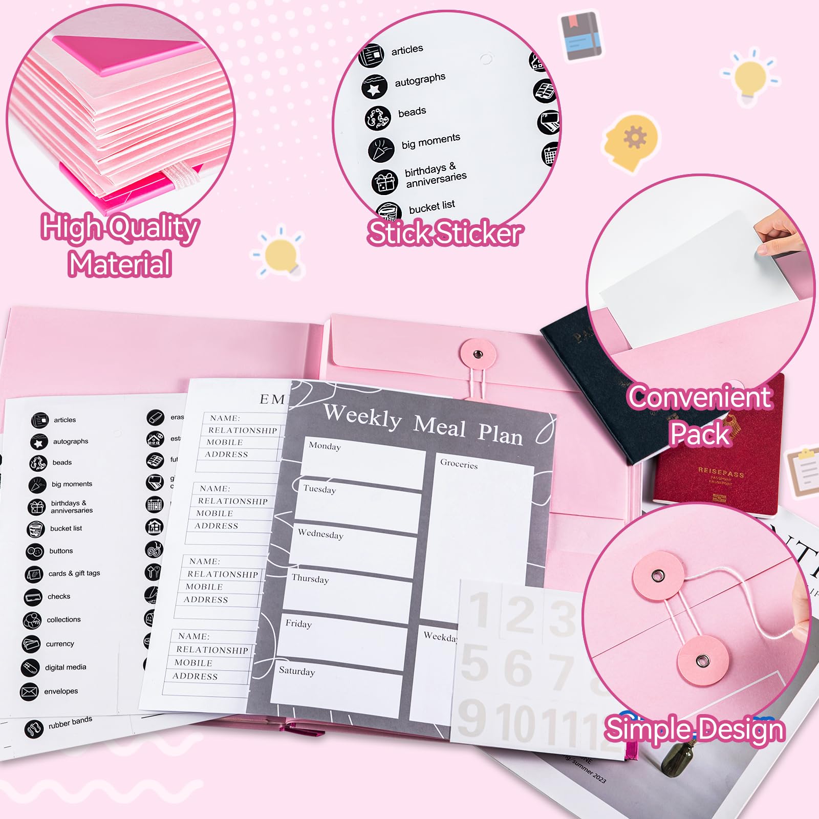 Veleron Life Book Organizer with Labels & Pockets - Important Document Binder, Expanding File Folder for Legal Papers, Estate Planning, Medical Records & Personal Documents - Pink Folio Life Organizer (Perfect for End-of-Life Planning, Family Records & Emergency Preparedness)