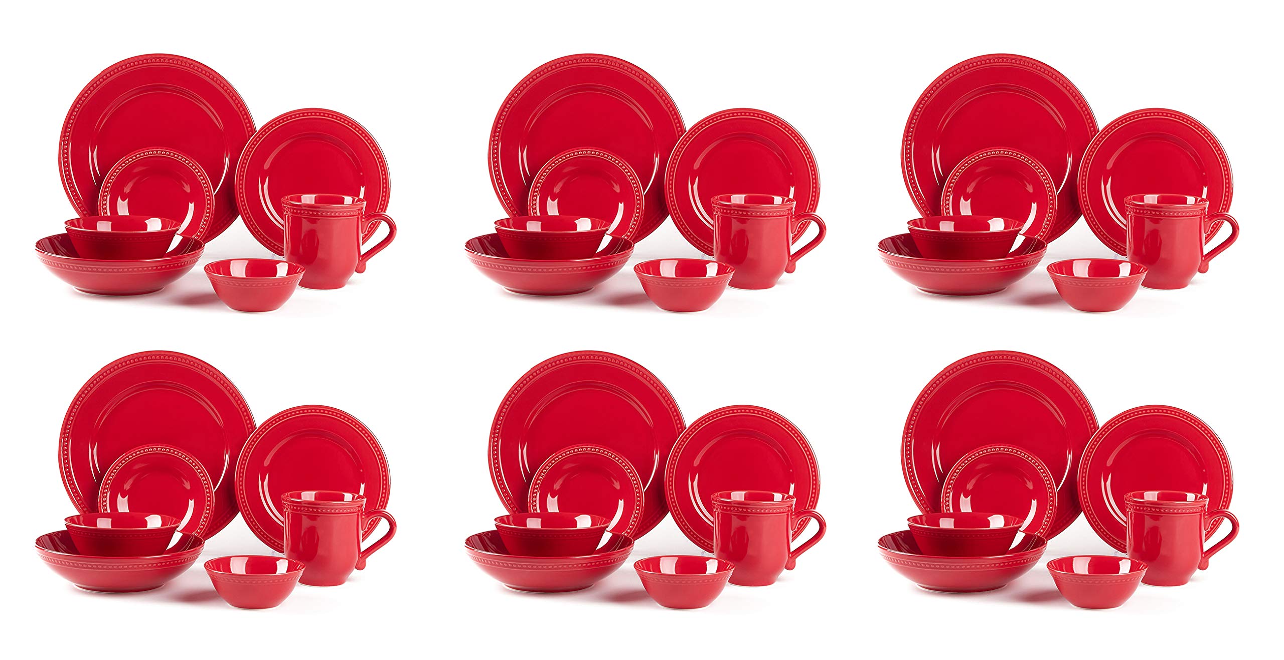 Premium Pearl Dots Stoneware Dinnerware Set - 42 Piece Service for 8, Vibrant Red - Elegant Tableware for Holiday Dinners, Wedding Registry & Upscale Entertaining