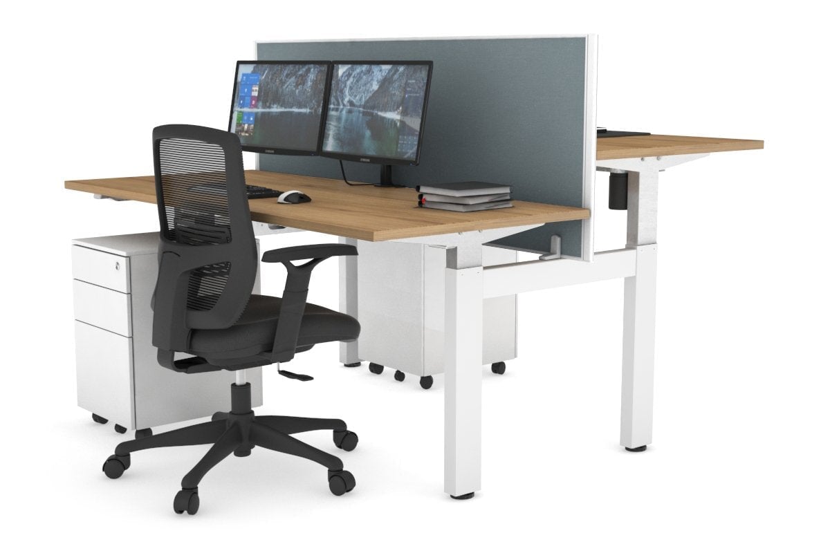 Adjustable Height 2-Person H Bench Workstation - White Frame [1400L x 700W] - Perfect for Office, Home Office, and Collaborative Workspaces