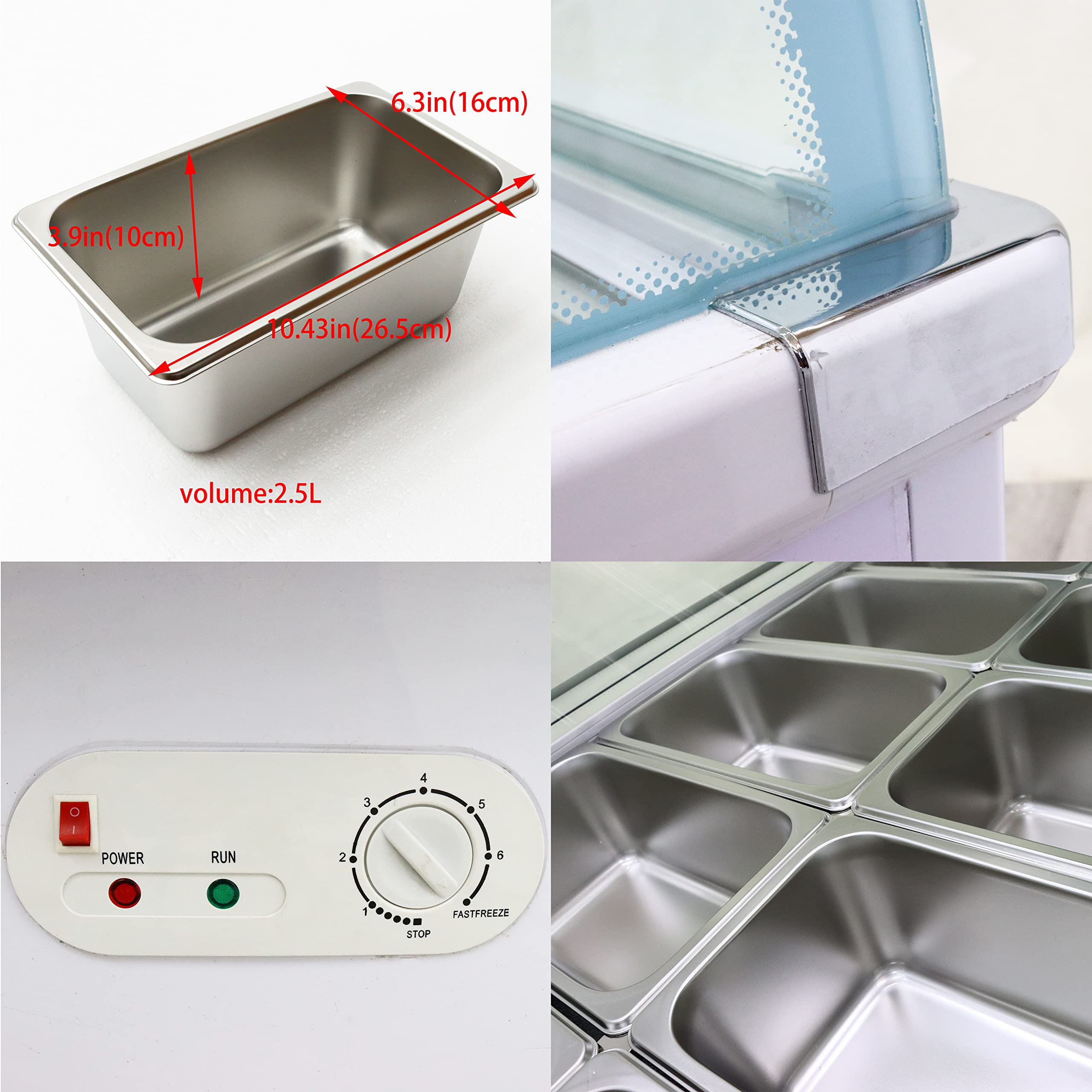 INTSUPERMAI 12 Pan Commercial Hard Ice Cream Showcase Freezer - 170L Gelato & Dipping Cabinet Display Case (110V) - Perfect for Ice Cream Shops, Bakeries, and Dessert Stores