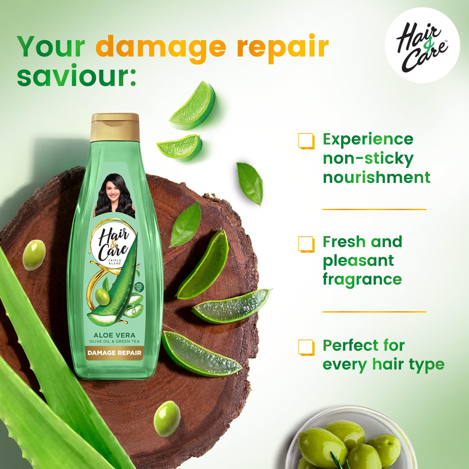 Best Hair Repair Oil for Damaged Hair - Non-Sticky Formula with Aloe Vera, Olive Oil & Green Tea Extract - 300ml Bottle - Perfect for Dry, Frizzy Hair & Split Ends Treatment - Salon Quality Hair Care at Home