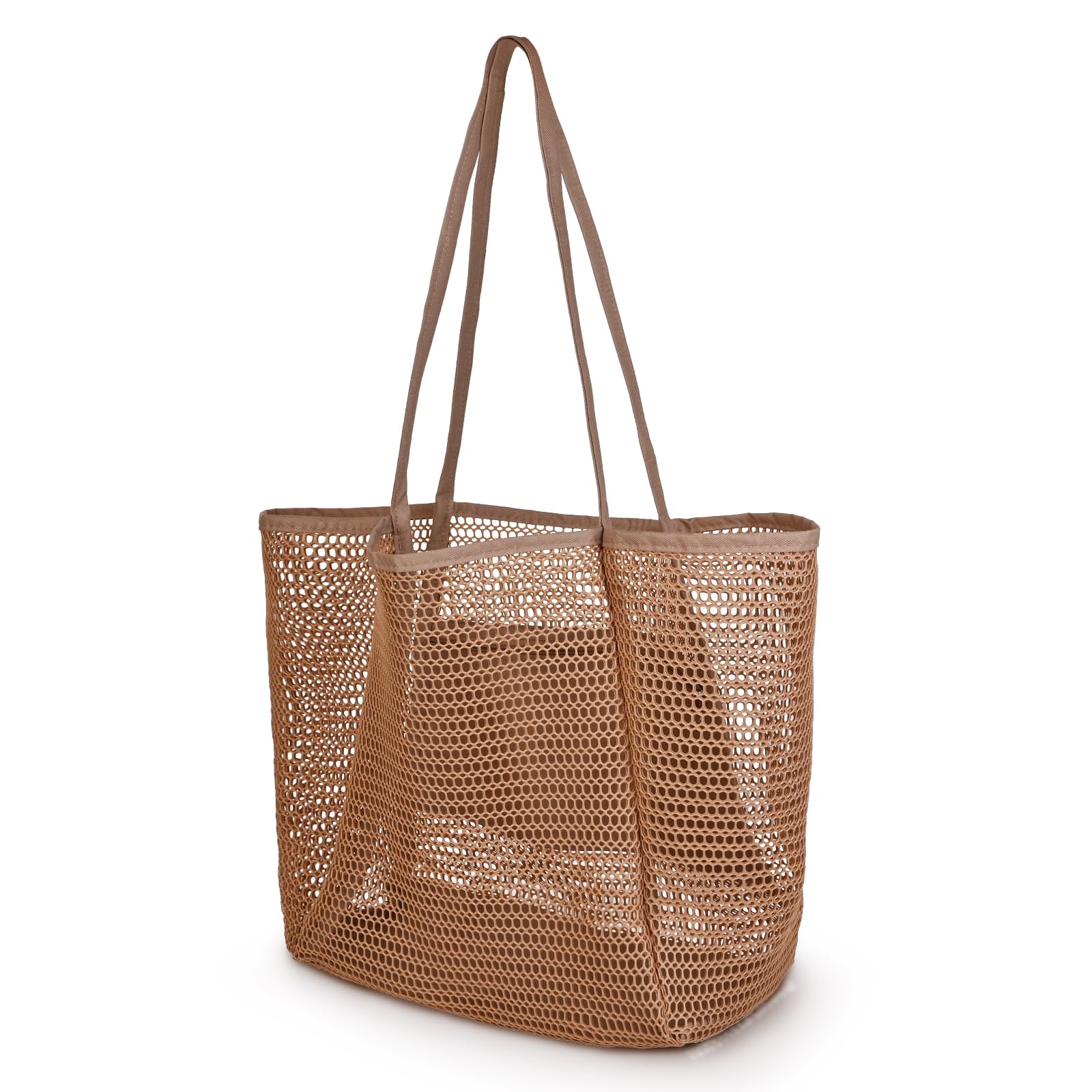 Waterproof & Sandproof Large Mesh Beach Tote Bag - 33L Reinforced One-Piece Stitching for Swimming, Pool, Travel & Outdoor Activities | Durable Brown Hobo Bag for Women & Men