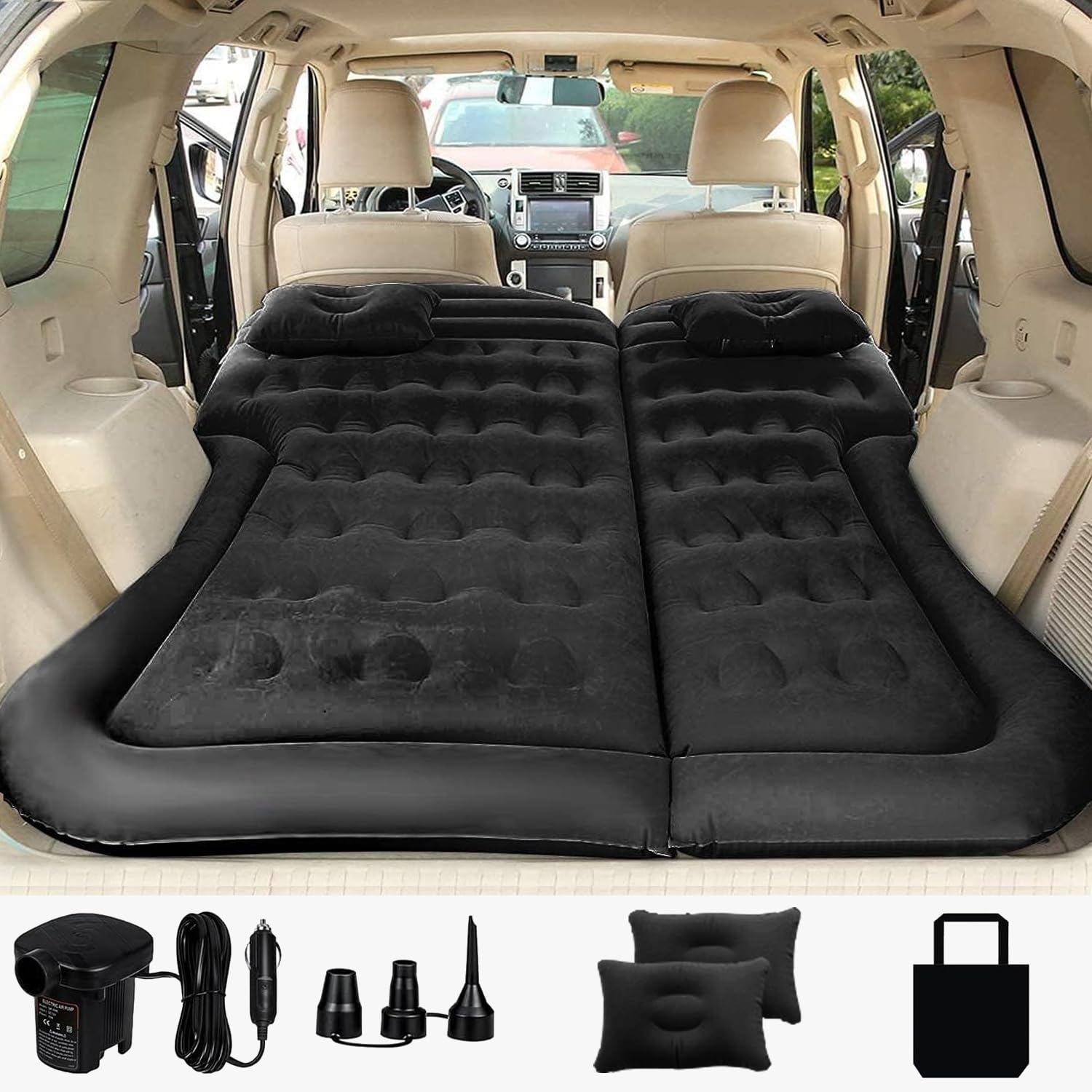 SAYGOGO SUV Air Mattress - Thickened Inflatable Car Camping Bed with Electric Pump | Portable Sleeping Pad for Travel, Road Trips & Outdoor Adventures | Upgraded Black Version