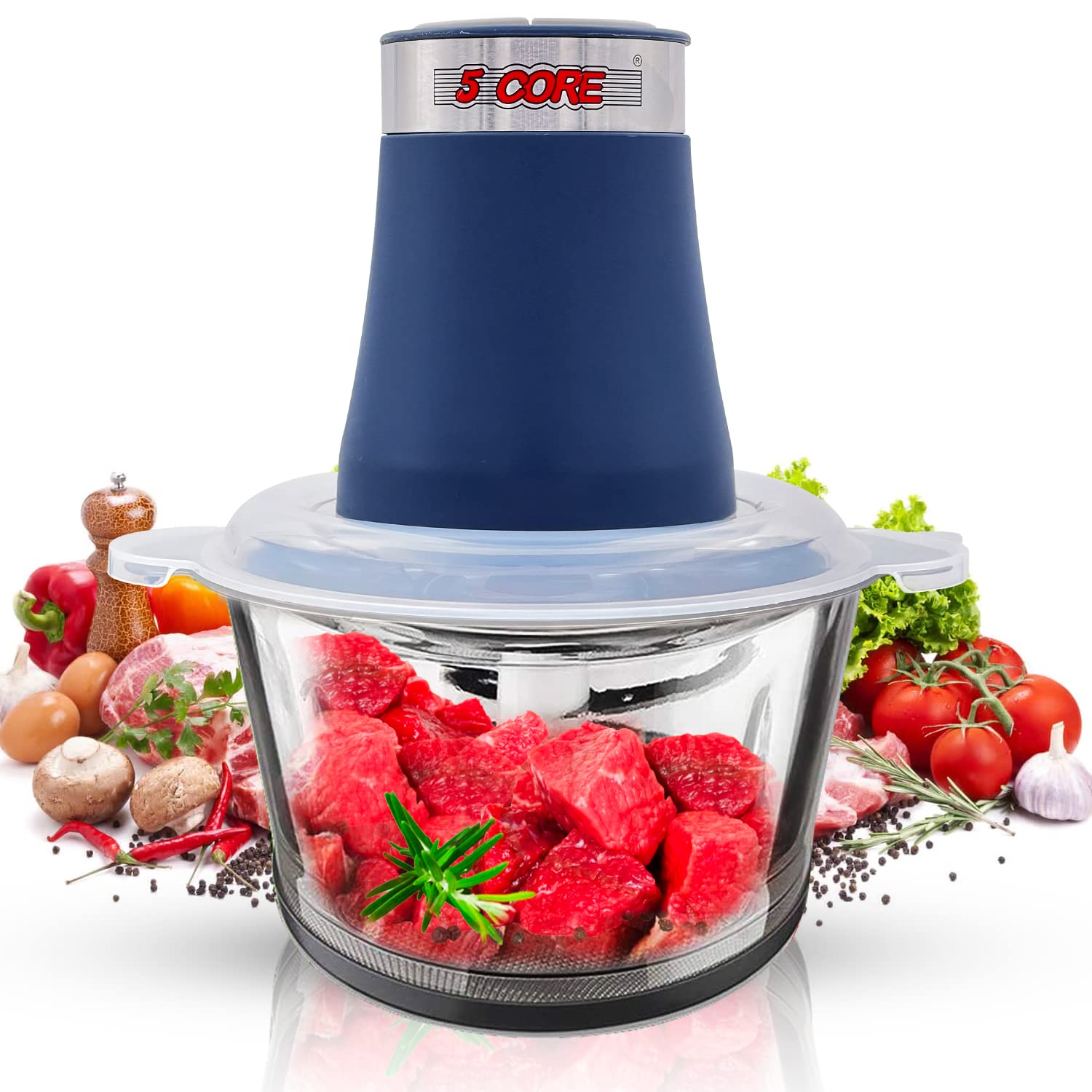 **300W 5-Core Food Processor - Heavy Duty Electric Chopper & Meat Grinder with 12-Cup 2L Glass Bowl, 4 Titanium Blades, 2 Speeds - Perfect for Chopping Vegetables, Fruits, Nuts & Lean Ground Meat - Ideal for Home Cooking, Meal Prep & Healthy Recipes**