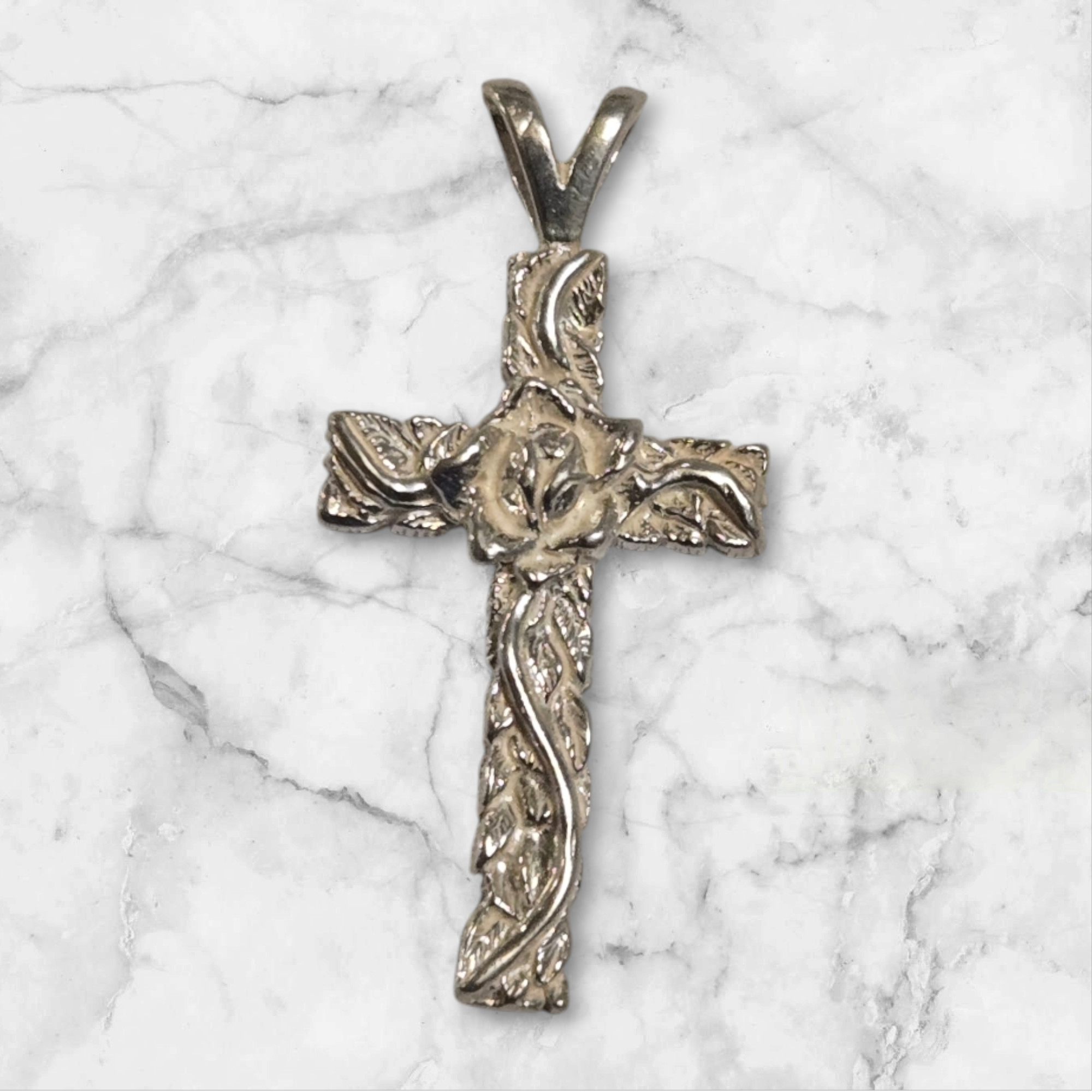 Solid Sterling Silver or 14kt Gold Rose Cross Pendant - Handcrafted in USA - Perfect for Religious Jewelry, Gifts & Everyday Wear