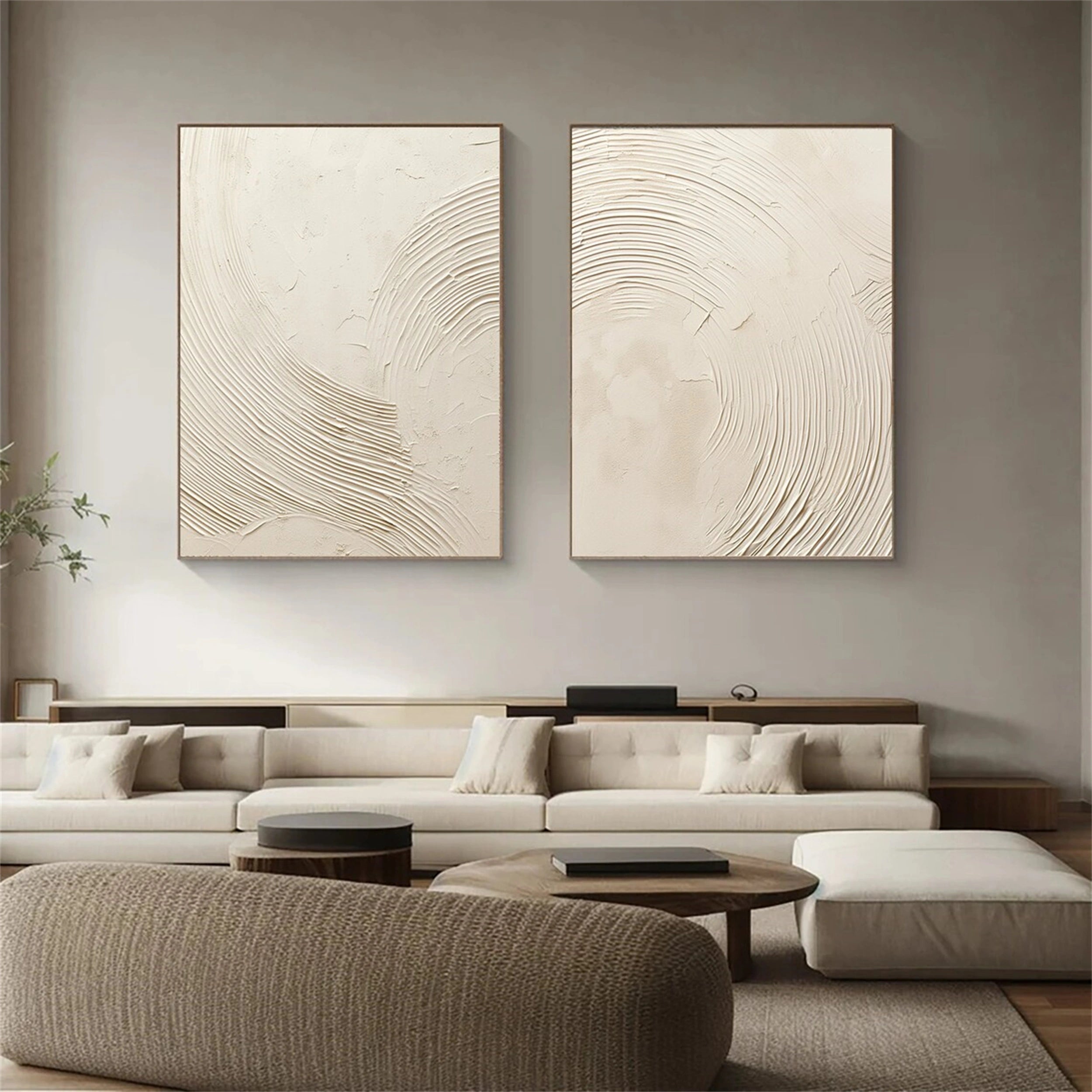 Abstract Beige & Brown Wall Art Set of 2 Paintings - Modern Home Decor for Living Room, Bedroom & Office #BB067