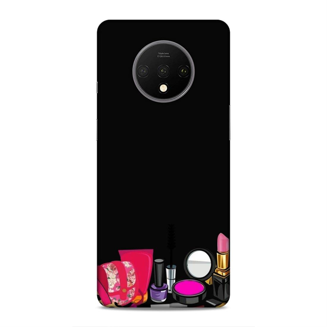 LETAPS® Printed Hard Phone Case for OnePlus 7T - Stylish Mirror & Lipstick Holder | Girly Makeup Accessory | Perfect for Women's Daily Use, Travel & Selfie Moments