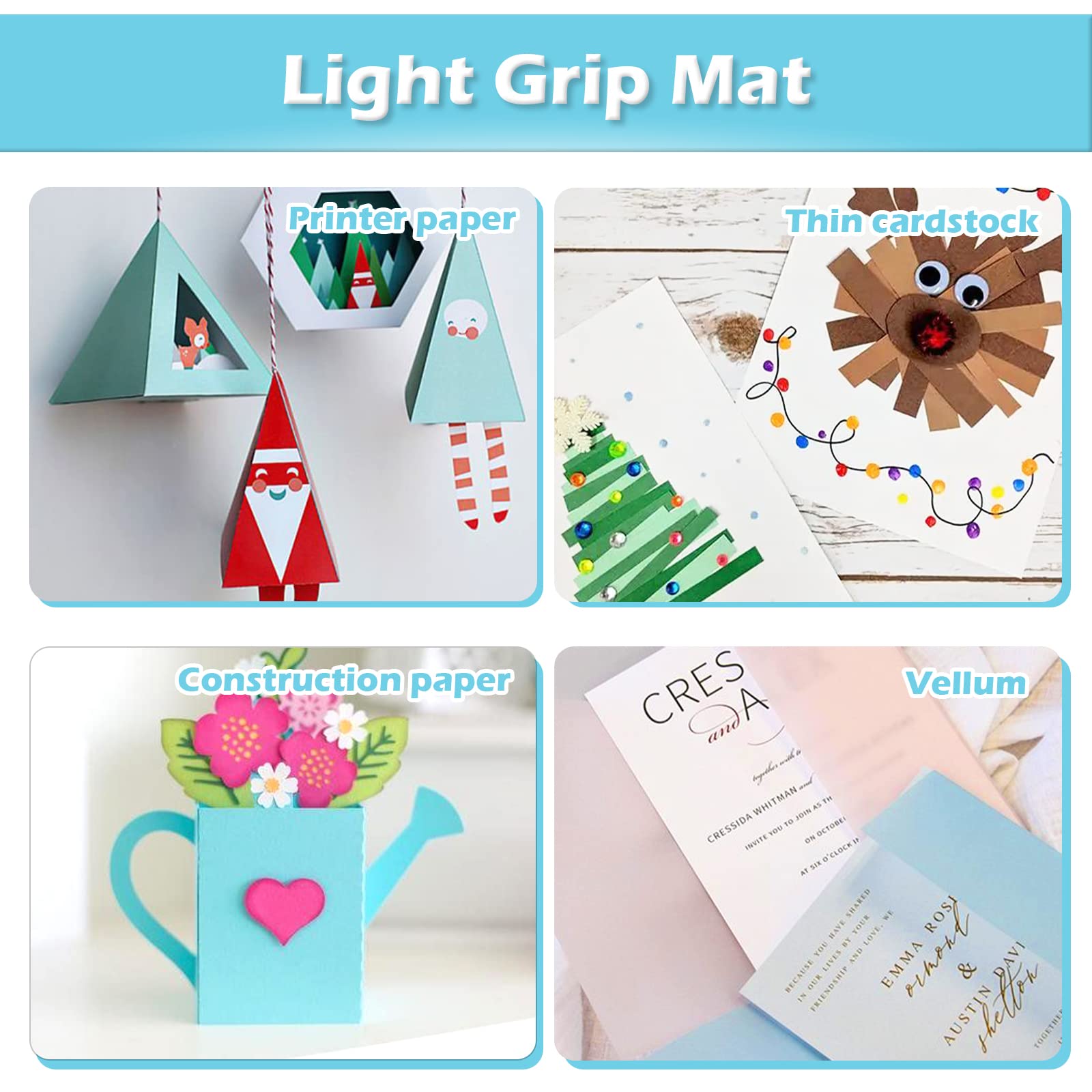 HTVRONT 12x12 Light Grip Cutting Mats 2 Pack - Compatible with Cricut Maker, Maker 3, Explore 3, Air, Air 2 & One - Low-Tack Blue Replacement Mats for Vinyl, Paper & Cardstock - Perfect for DIY Crafts, Scrapbooking & Home Decor Projects