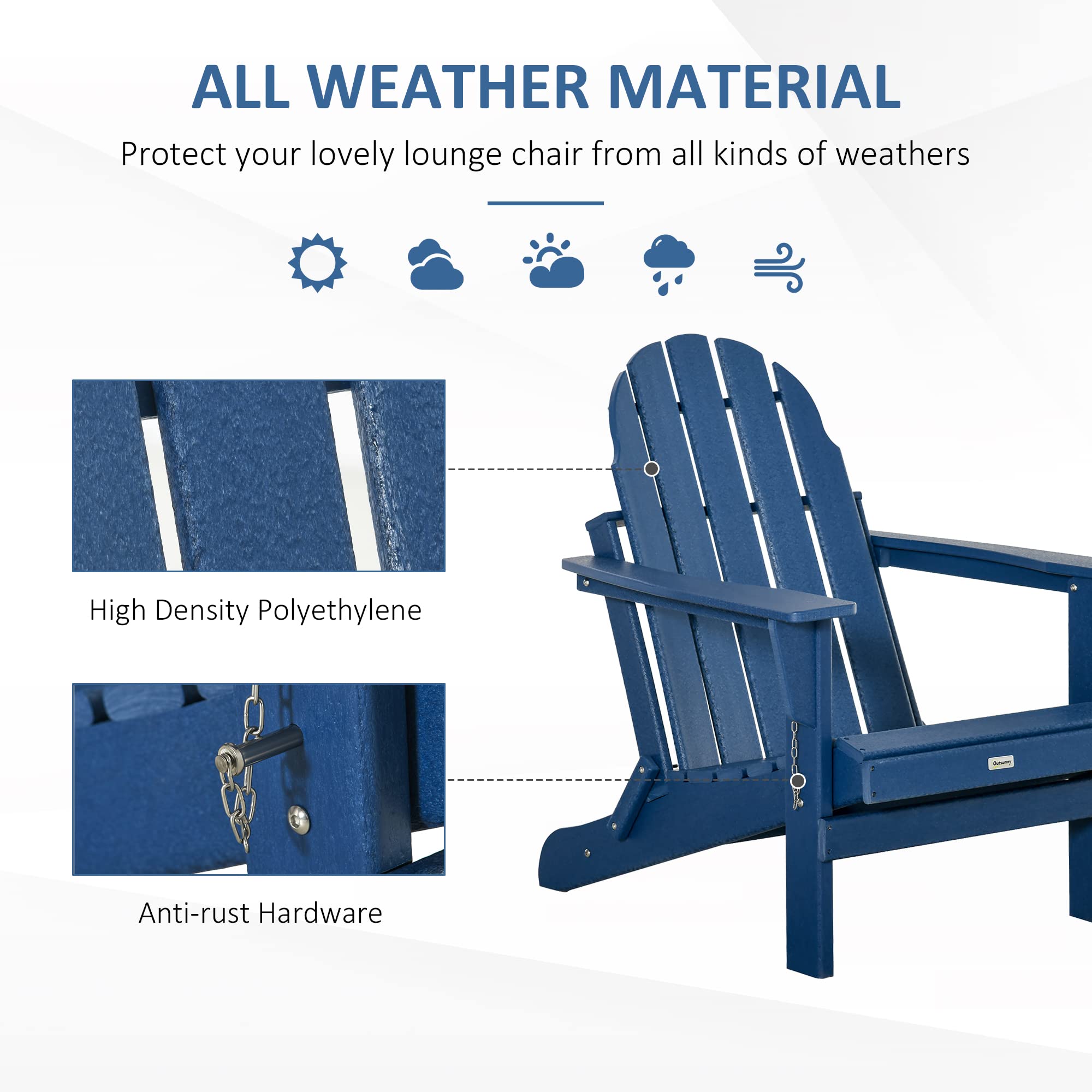 Outsunny Folding Adirondack Chair - Weather-Resistant HDPE Fire Pit Chair for Patio, Garden, Backyard & Lawn - Comfortable Outdoor Seating for Camping, Beach & Poolside Relaxation (Blue)
