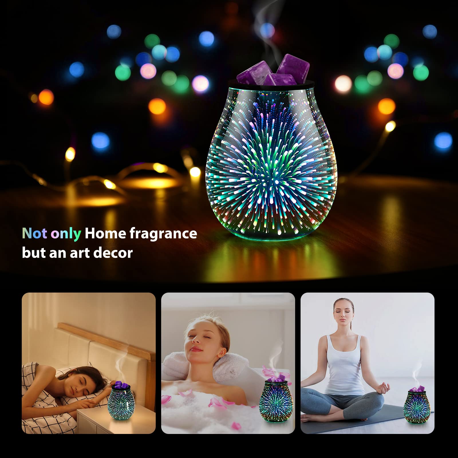 3D Glass Electric Wax Melt Warmer with PTC Heating & 7-Color LED Lights - Reusable Silicone Tray, Aromatherapy Oil Diffuser for Home, Office, Bedroom, Spa - Perfect for Relaxation, Mood Lighting & Fragrance Therapy