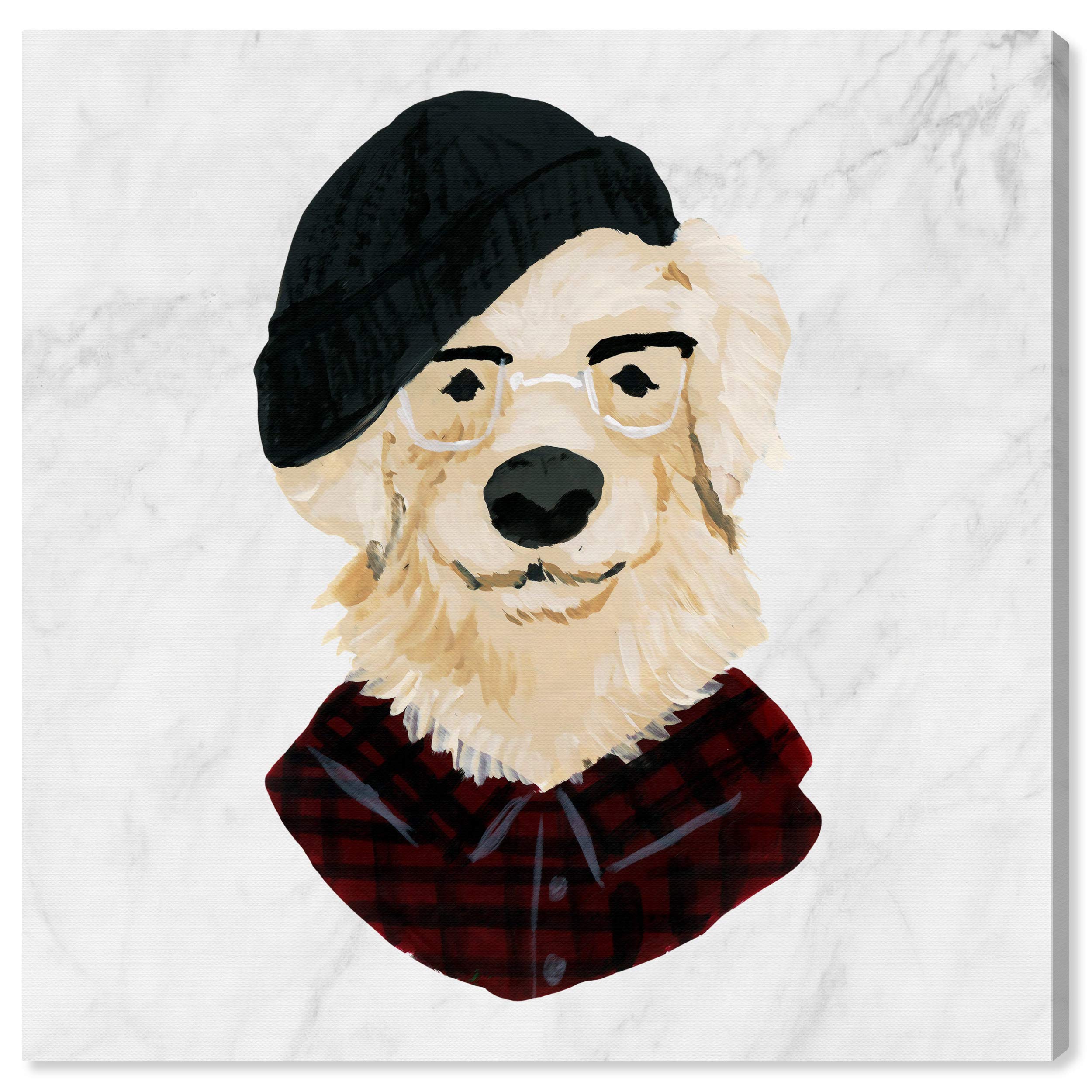 Hipster Golden Pup Canvas Wall Art - 24x24 Inch Animal Print for Home Decor | Modern Dog Painting in Black & Brown | Perfect for Living Room, Bedroom & Office