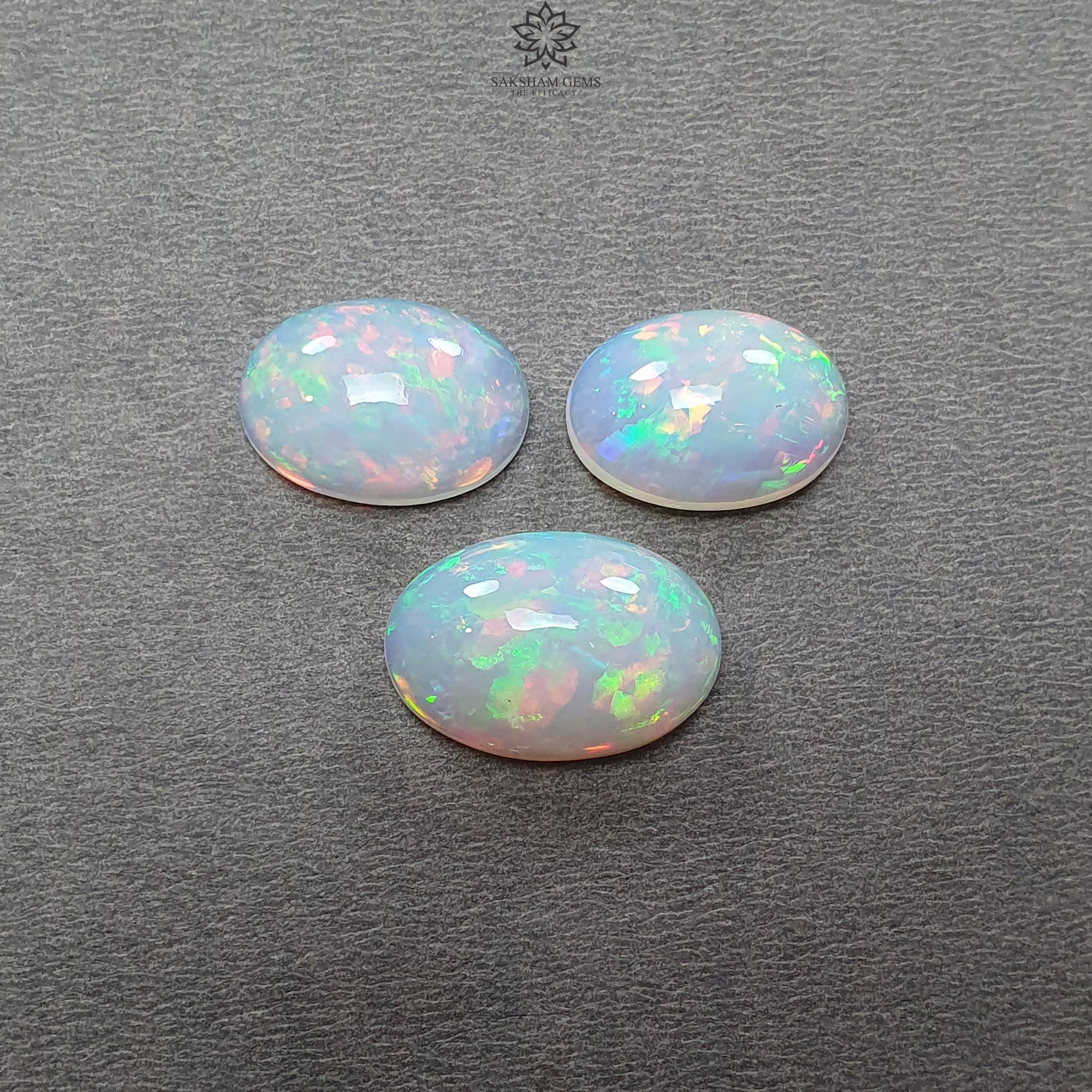 Natural Ethiopian Opal Cabochon - 25.80cts Untreated White Opal Gemstone Set (3pcs, Oval 17.5x13mm & 21x14mm) for Jewelry Making, Rings, Necklaces & Pendants